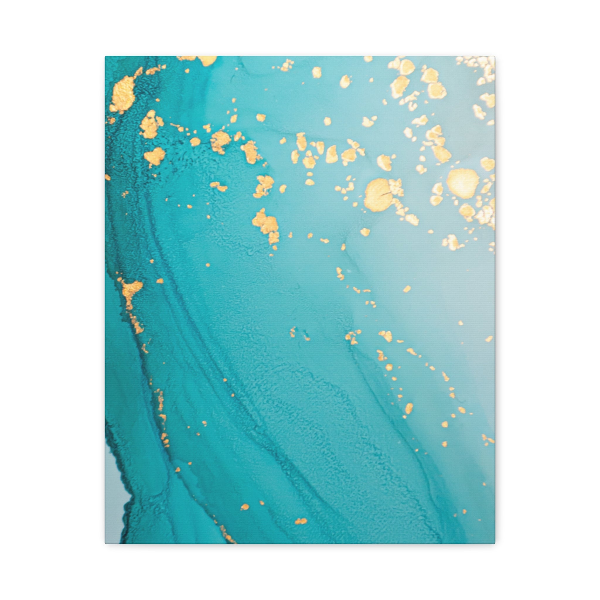 Turquoise & Gold Abstract Wall Art – Fluid Ink Canvas Print with Pink Accents for Modern Interior Décor