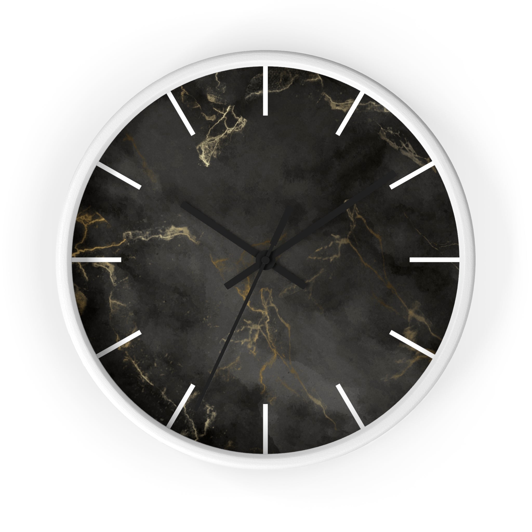 Luxury Black Marble Wall Clock – Sleek Minimalist Home Décor with Gold Vein Accents
