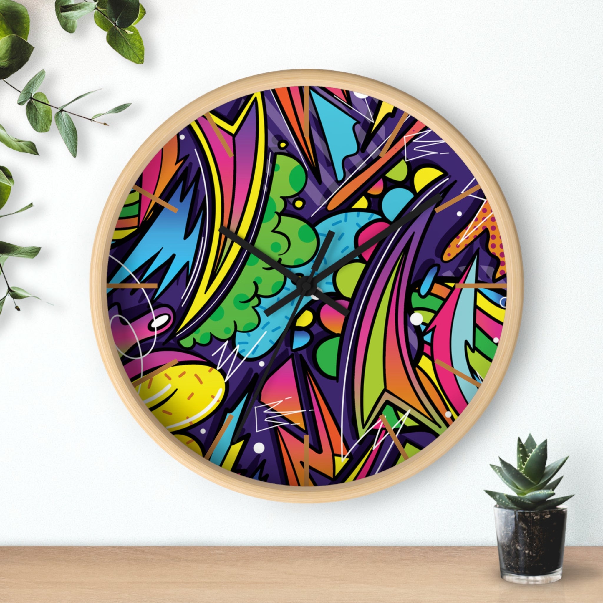 Urban Graffiti Wall Clock – Colorful Pop Art Decor for Modern Spaces