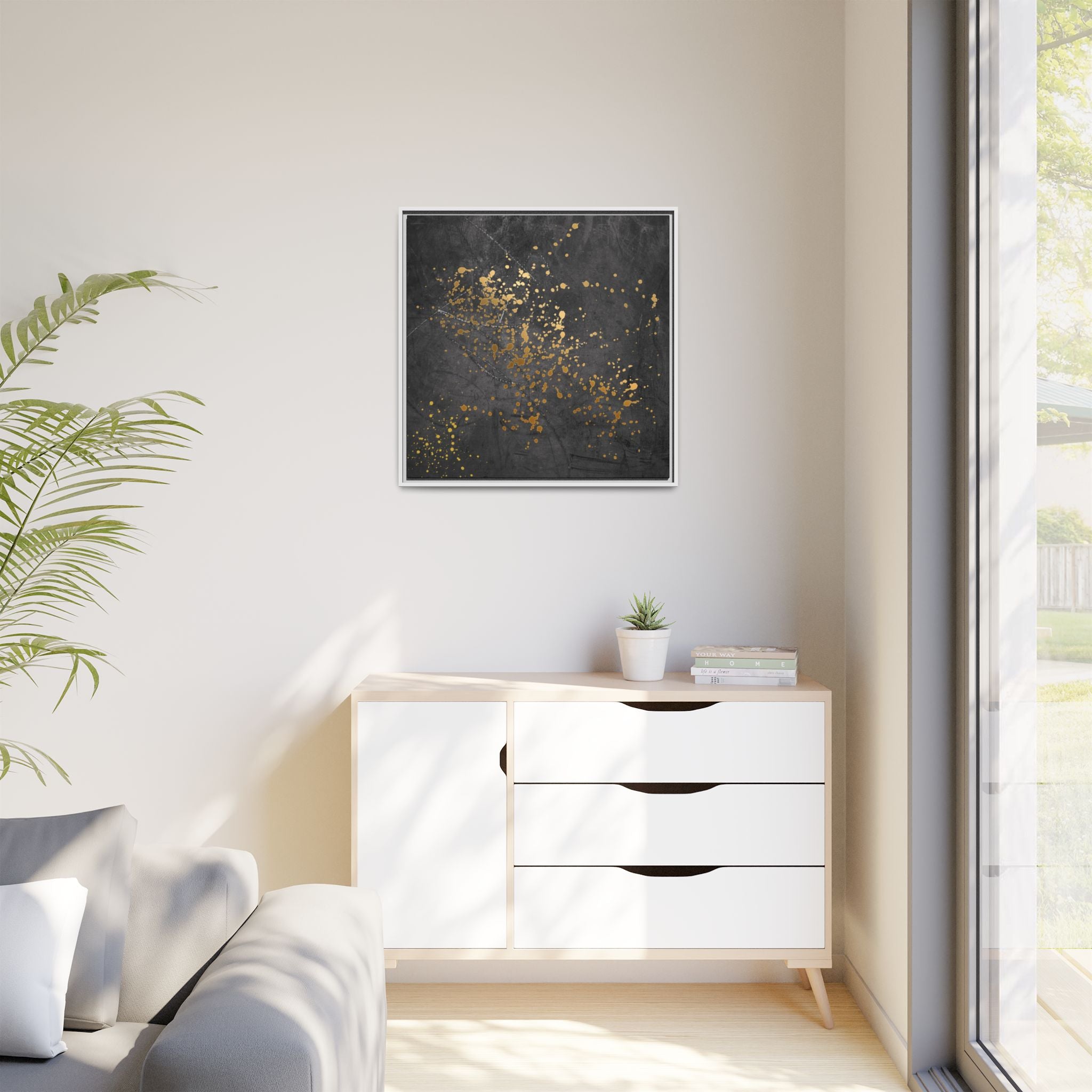 Elegant Gold Splash Canvas Art | Modern Home Decor, Wall Art, Framed Artwork, Living Room Accent, Gift Idea