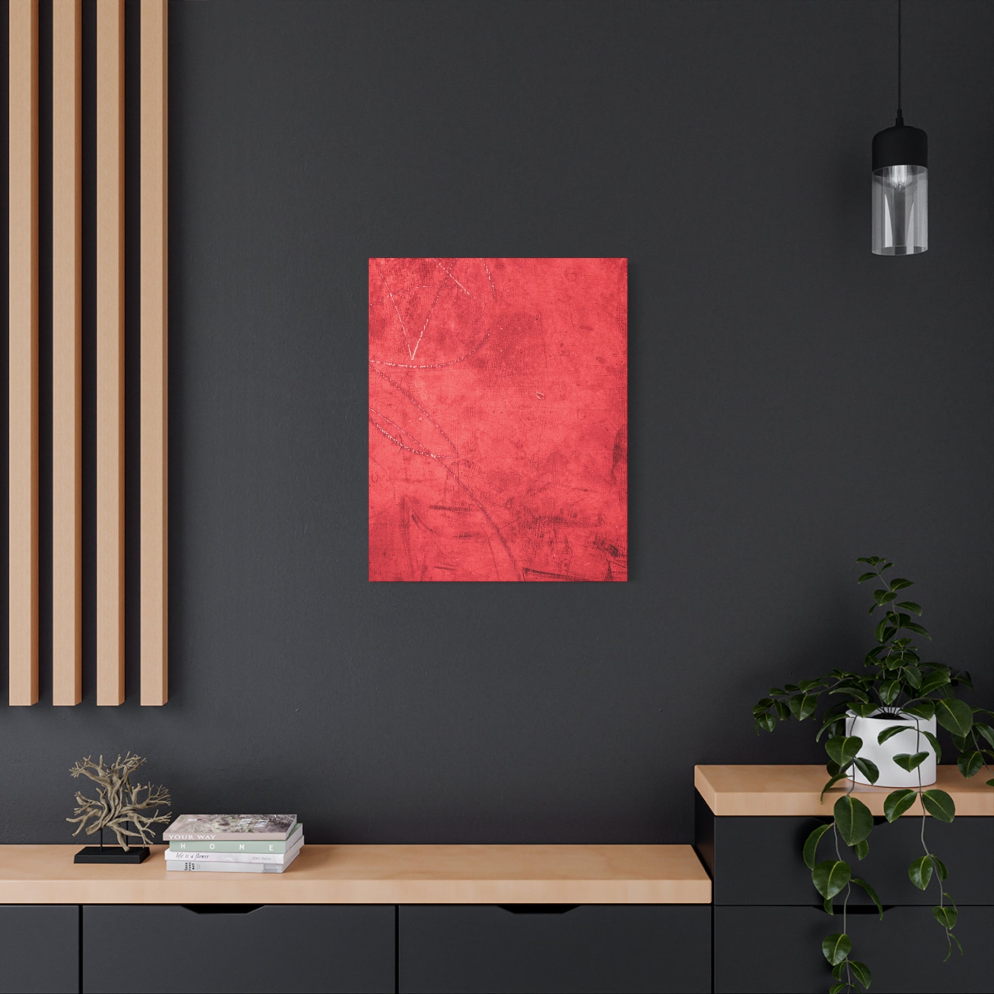 Red Grunge Texture Wall Art – Industrial Abstract Canvas Print with Scratched Surface for Bold Modern Spaces