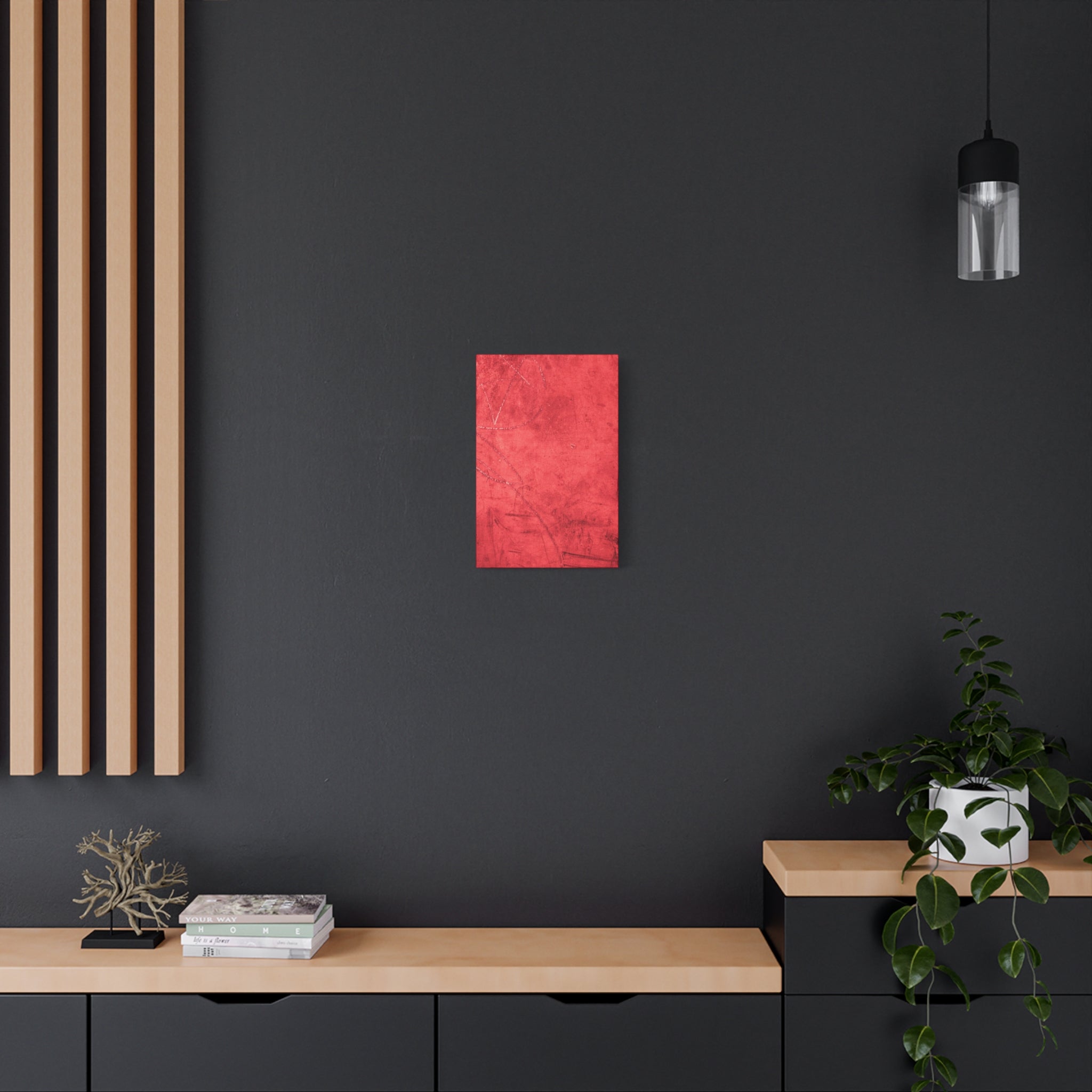 Red Grunge Texture Wall Art – Industrial Abstract Canvas Print with Scratched Surface for Bold Modern Spaces