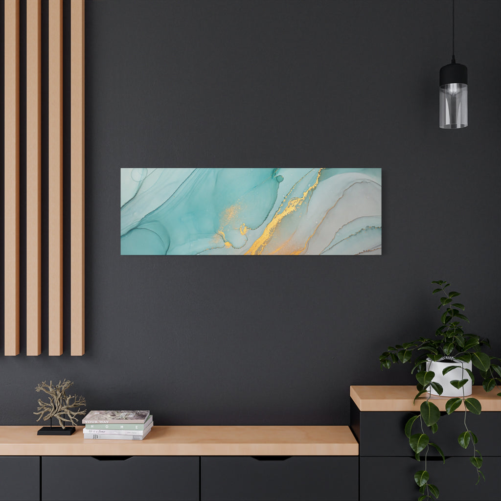 Aqua & Gold Fluid Abstract Canvas Wall Art – Modern Watercolor-Inspired Artwork for Living Room, Bedroom, or Office