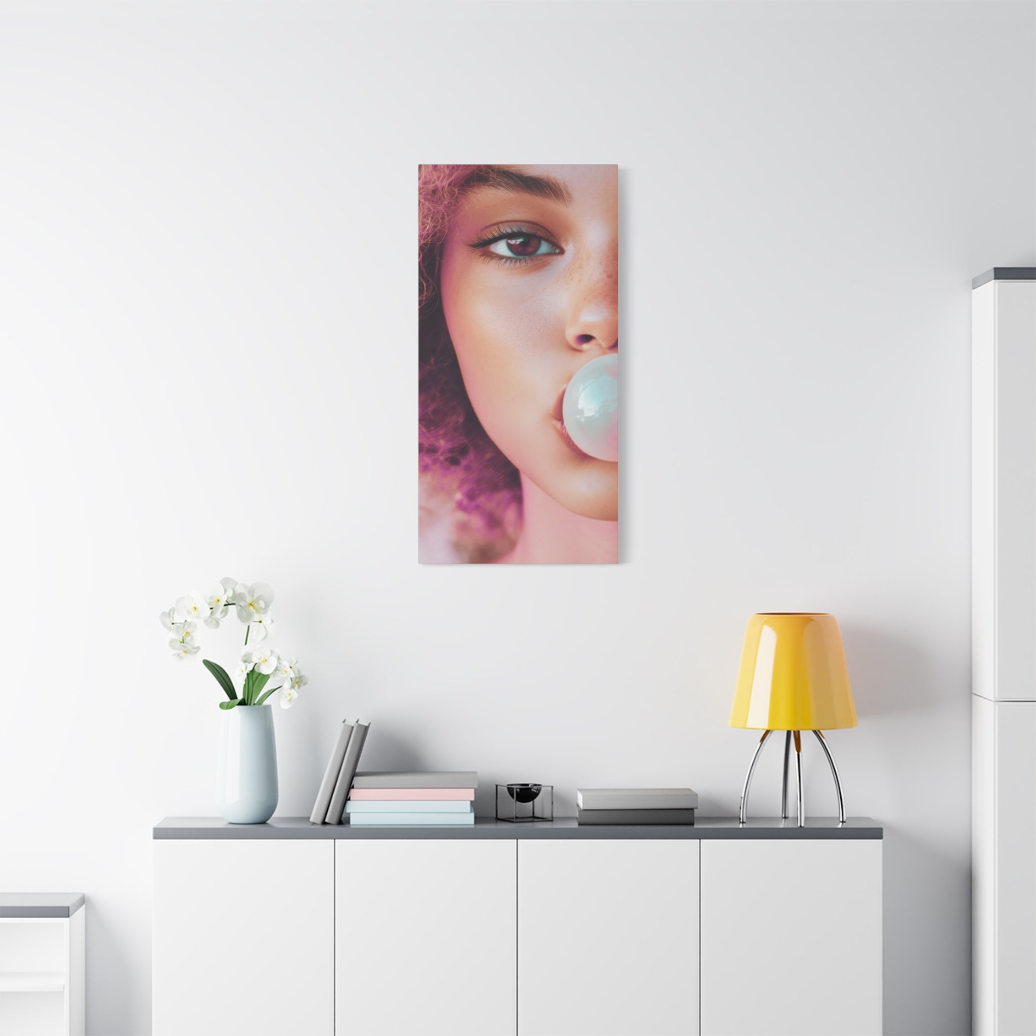 Bold Pink Pop Art Wall Art – Vibrant Fashion Canvas Print Featuring Bubblegum & Curly Hair Aesthetic