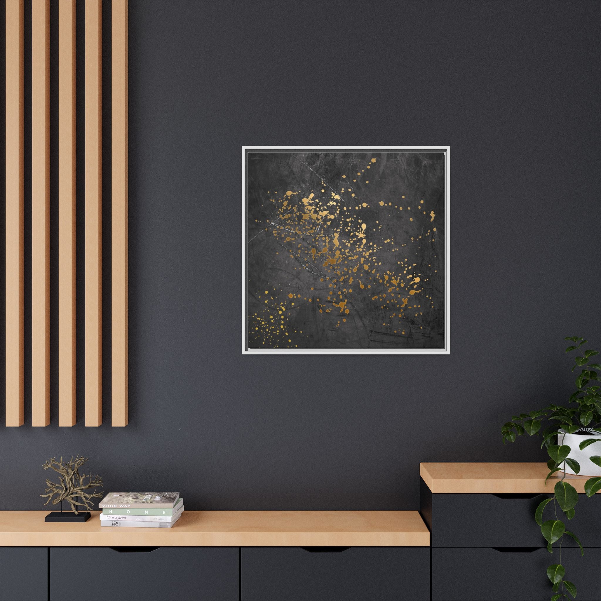 Elegant Gold Splash Canvas Art | Modern Home Decor, Wall Art, Framed Artwork, Living Room Accent, Gift Idea