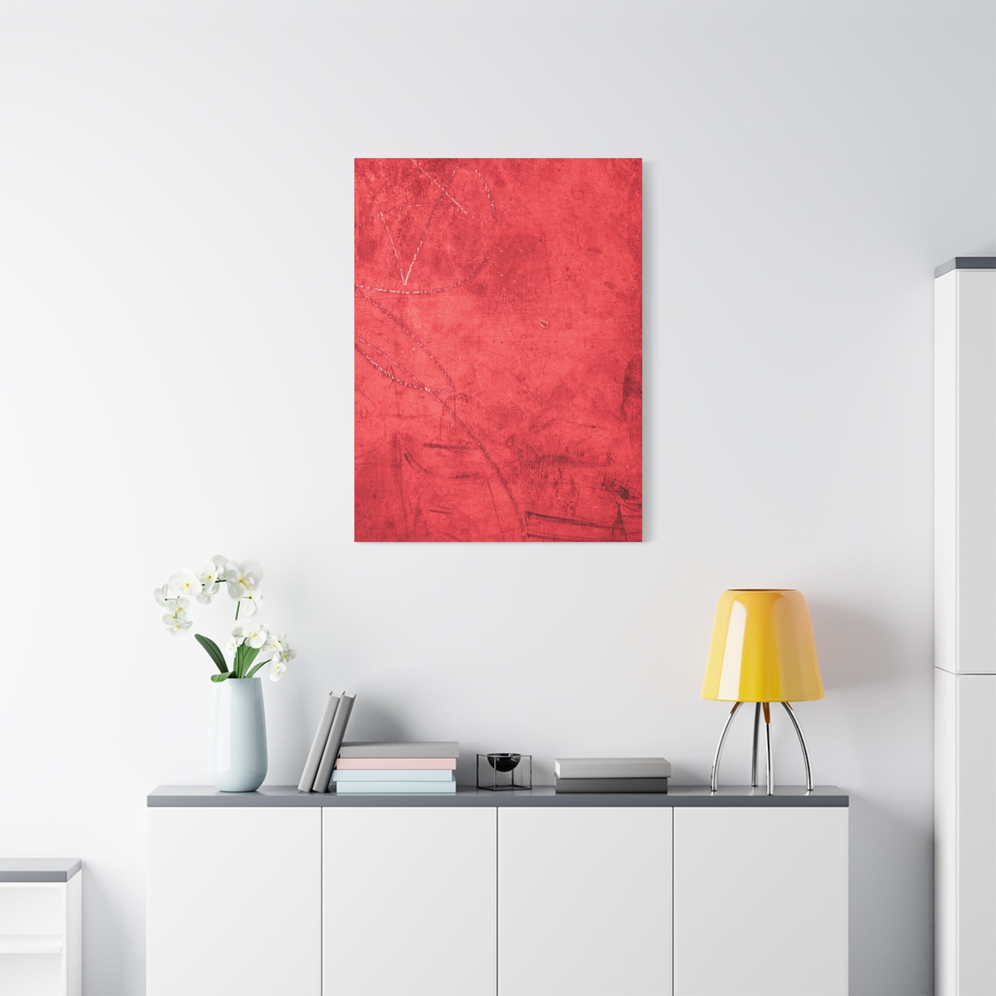 Red Grunge Texture Wall Art – Industrial Abstract Canvas Print with Scratched Surface for Bold Modern Spaces