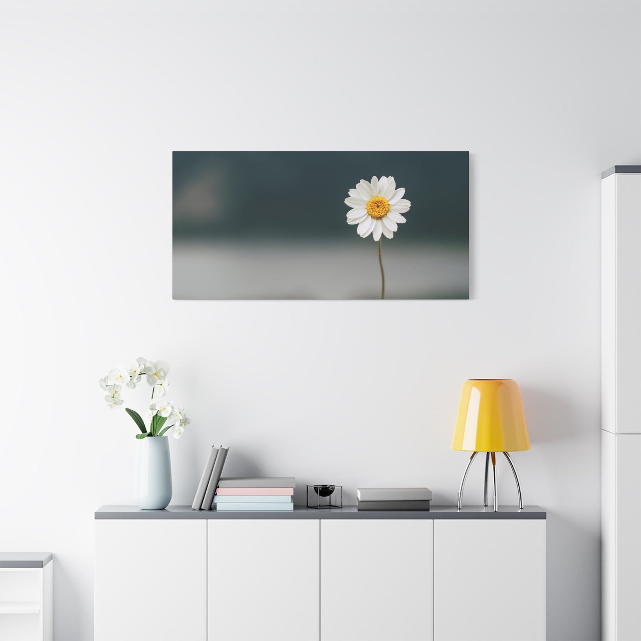 Minimalist Daisy Flower Wall Art – Peaceful Nature Photography Print on Canvas for Calm, Modern Interiors