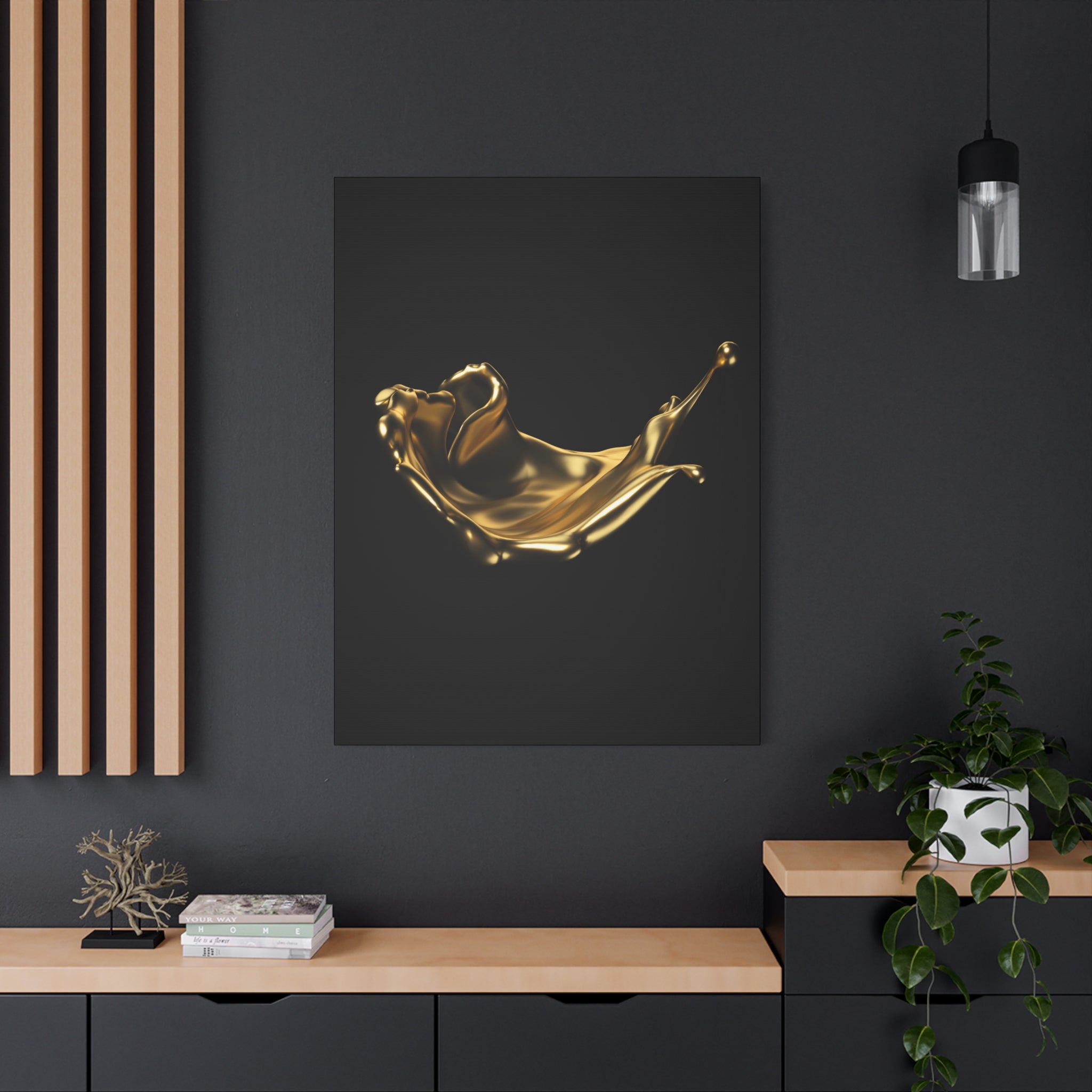 Golden Splash Art Canvas - Modern Black Decor for Stylish Homes