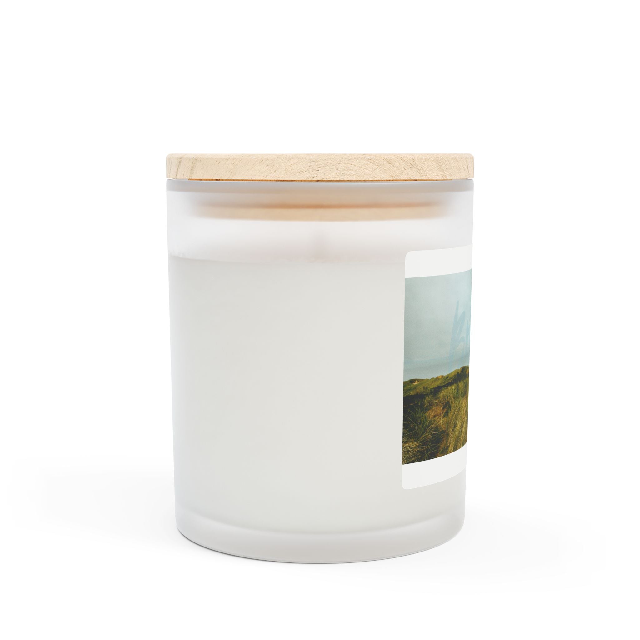 Cozy Natural 11oz Frosted Glass Candle with Scenic Design