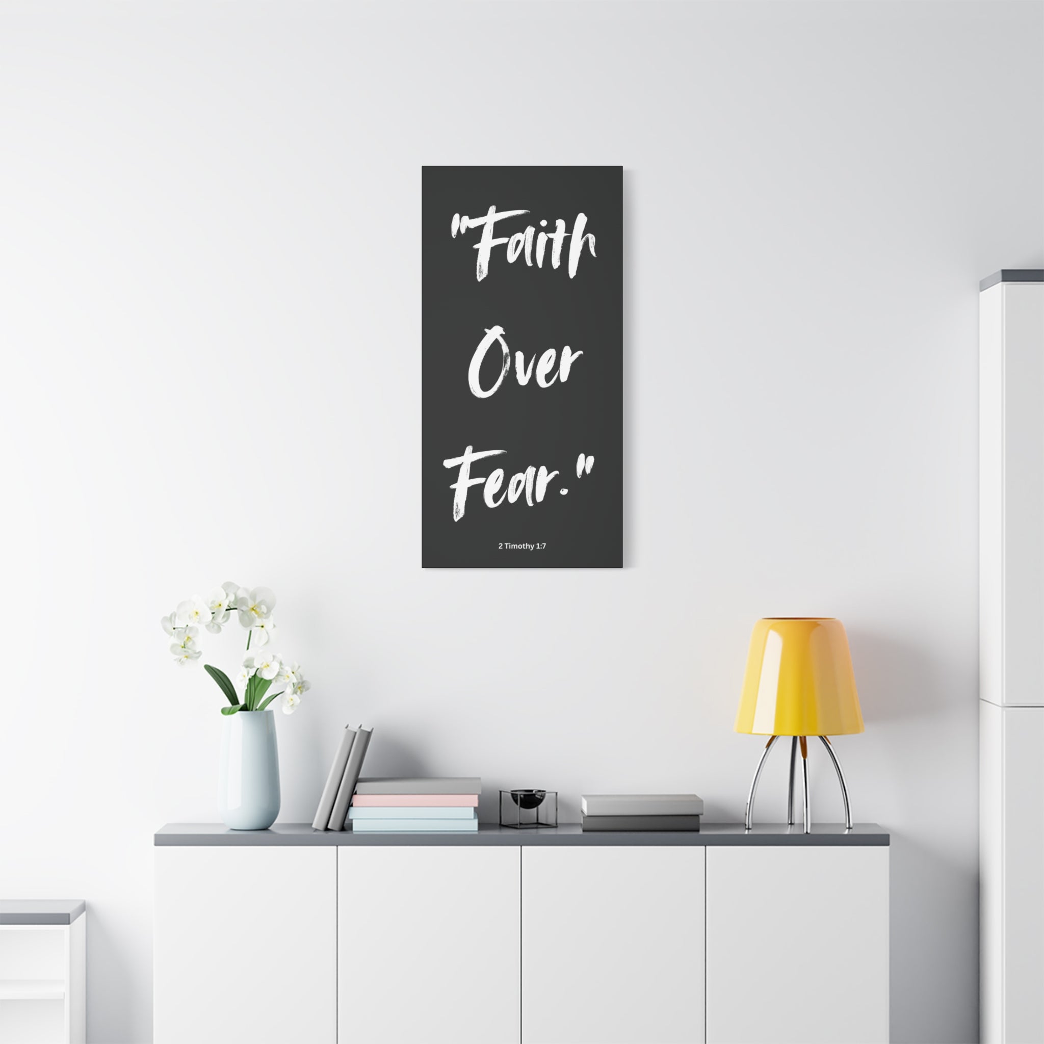“Faith Over Fear” Christian Wall Art – Minimalist Bible Verse Print (2 Timothy 1:7)