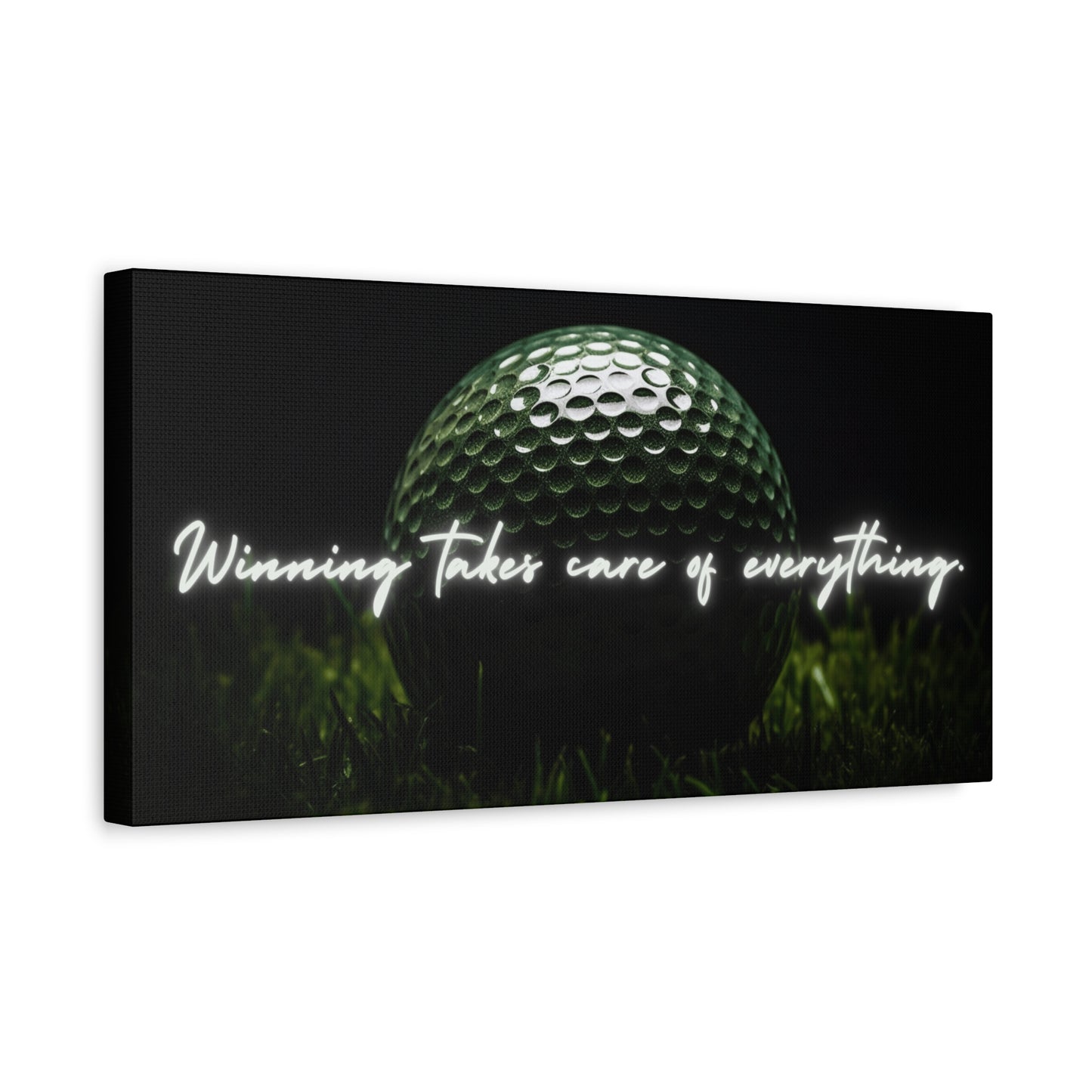 "Winning Takes Care of Everything" Golf Wall Art – Motivational Canvas Print for Golfers, Offices, or Man Caves