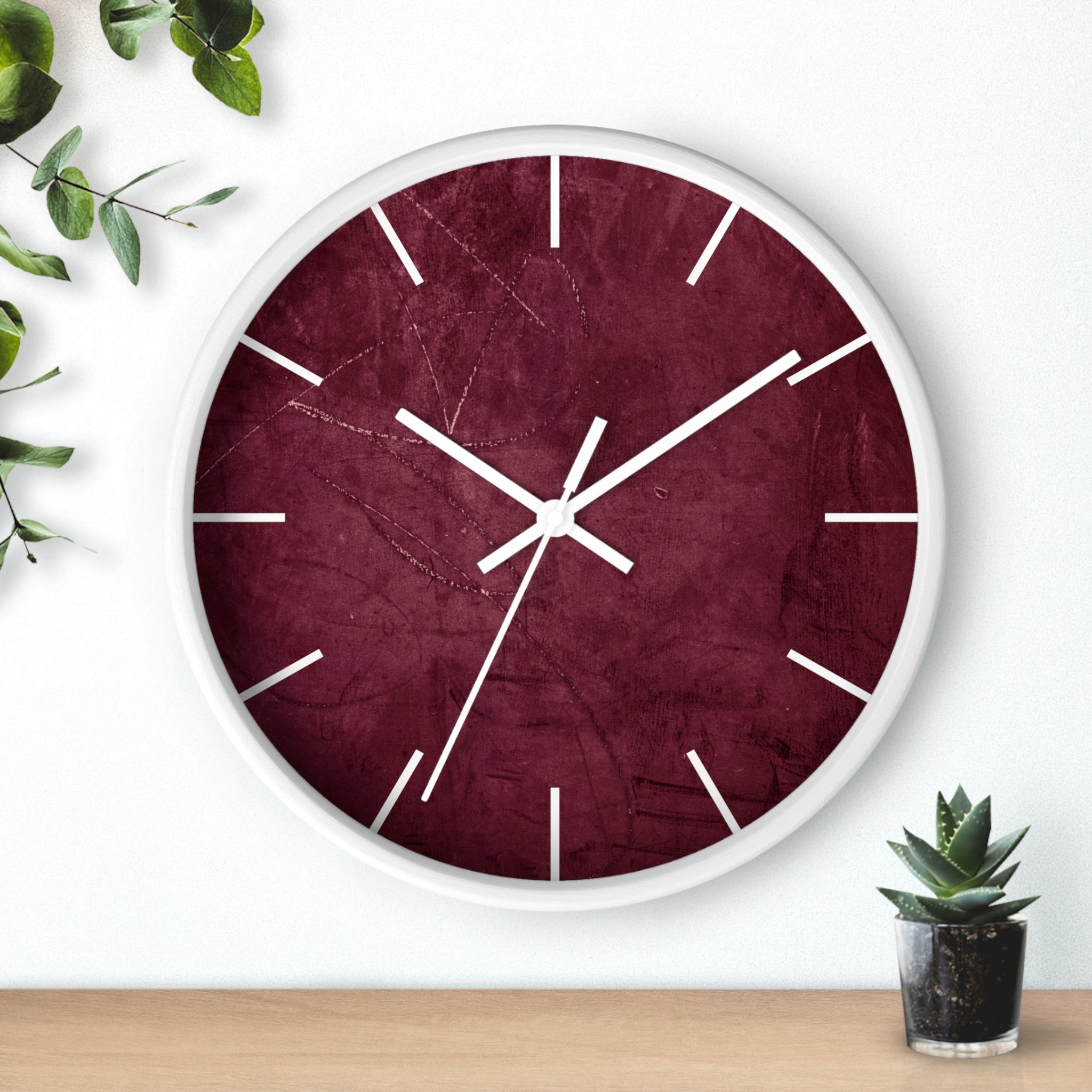 Red Grunge Texture Acrylic Wall Clock – Minimalist Industrial Decor with Scratched Matte Background