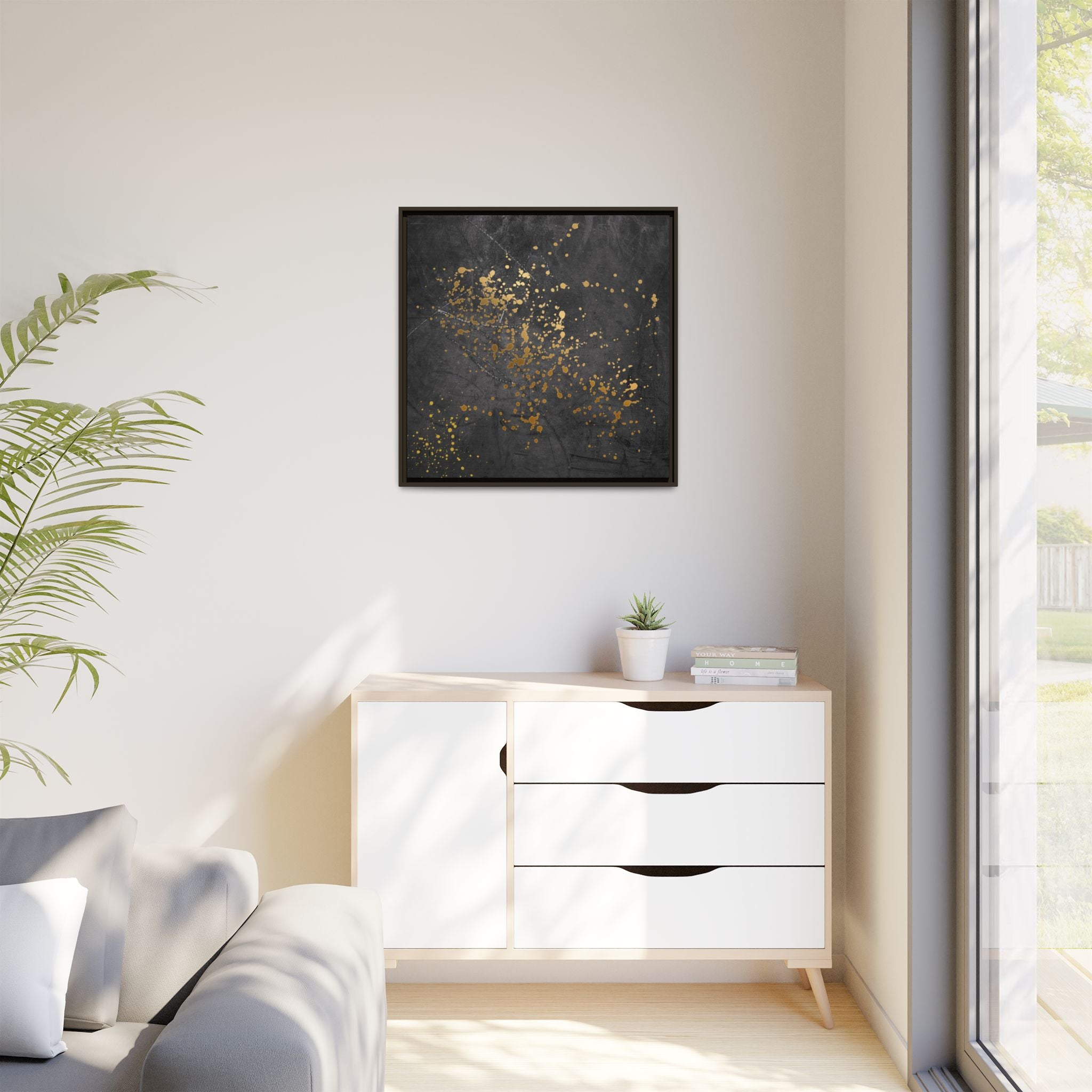 Elegant Gold Splash Canvas Art | Modern Home Decor, Wall Art, Framed Artwork, Living Room Accent, Gift Idea