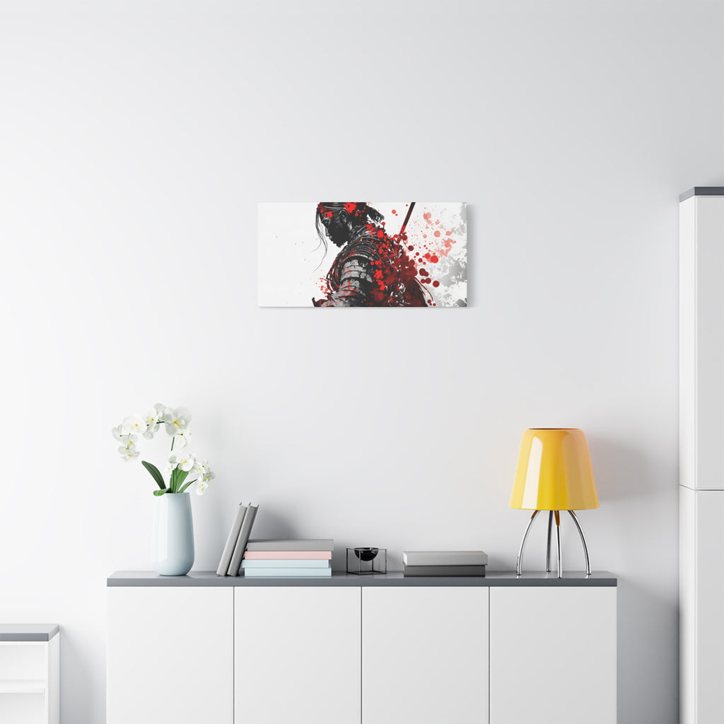 Samurai Warrior Ink Art – Red and Black Japanese Brush Style Canvas Print for Bold, Minimalist Spaces