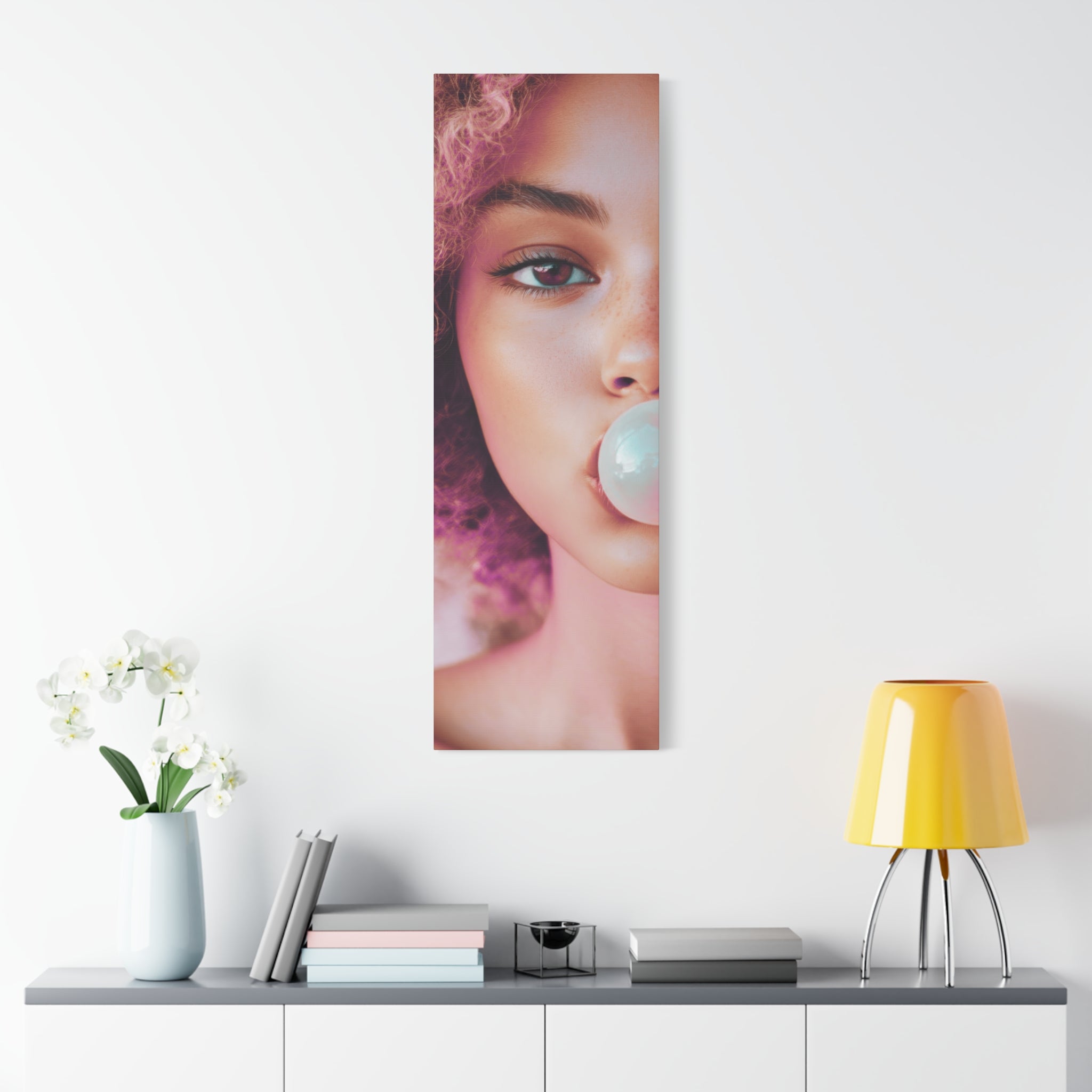 Bold Pink Pop Art Wall Art – Vibrant Fashion Canvas Print Featuring Bubblegum & Curly Hair Aesthetic