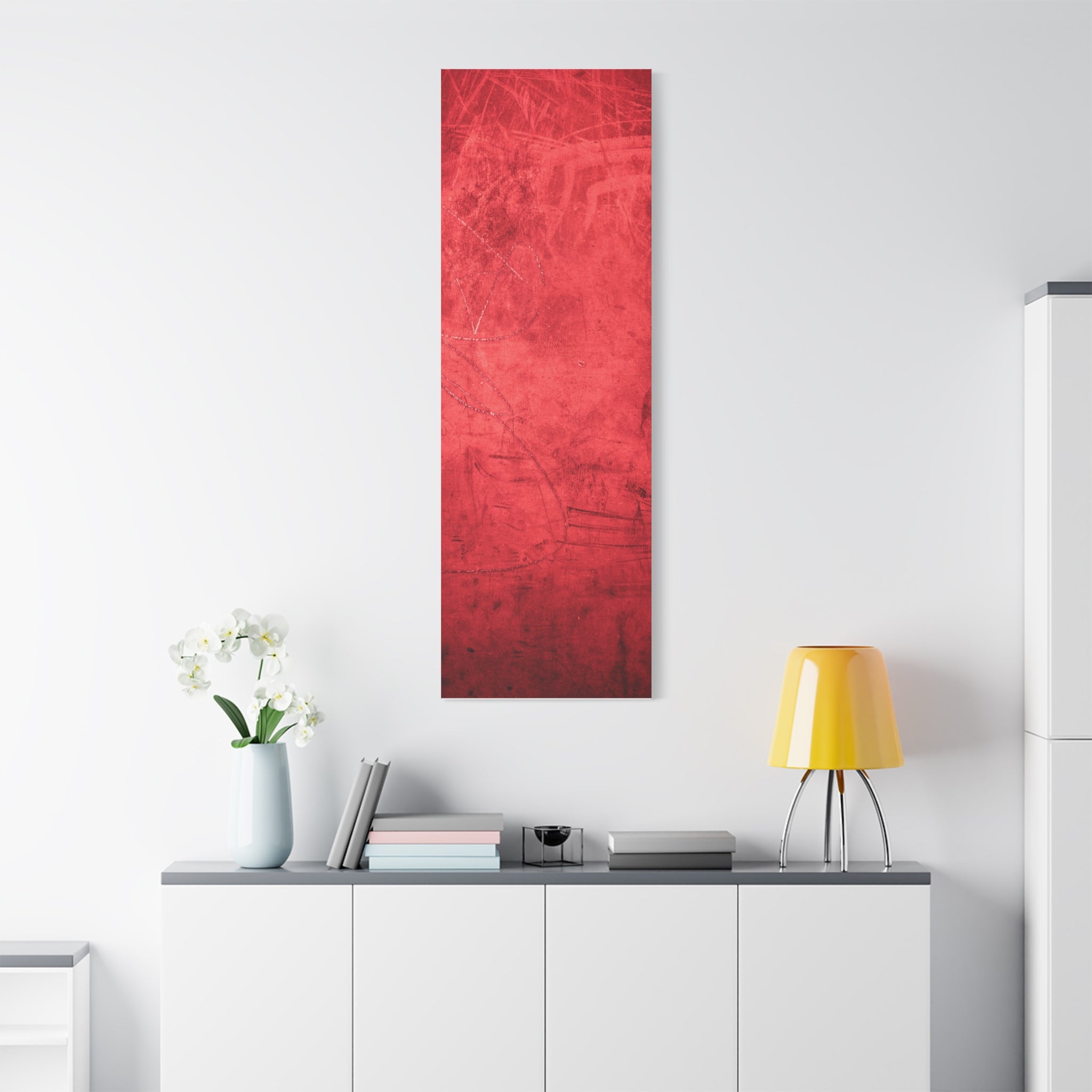 Red Grunge Texture Wall Art – Industrial Abstract Canvas Print with Scratched Surface for Bold Modern Spaces
