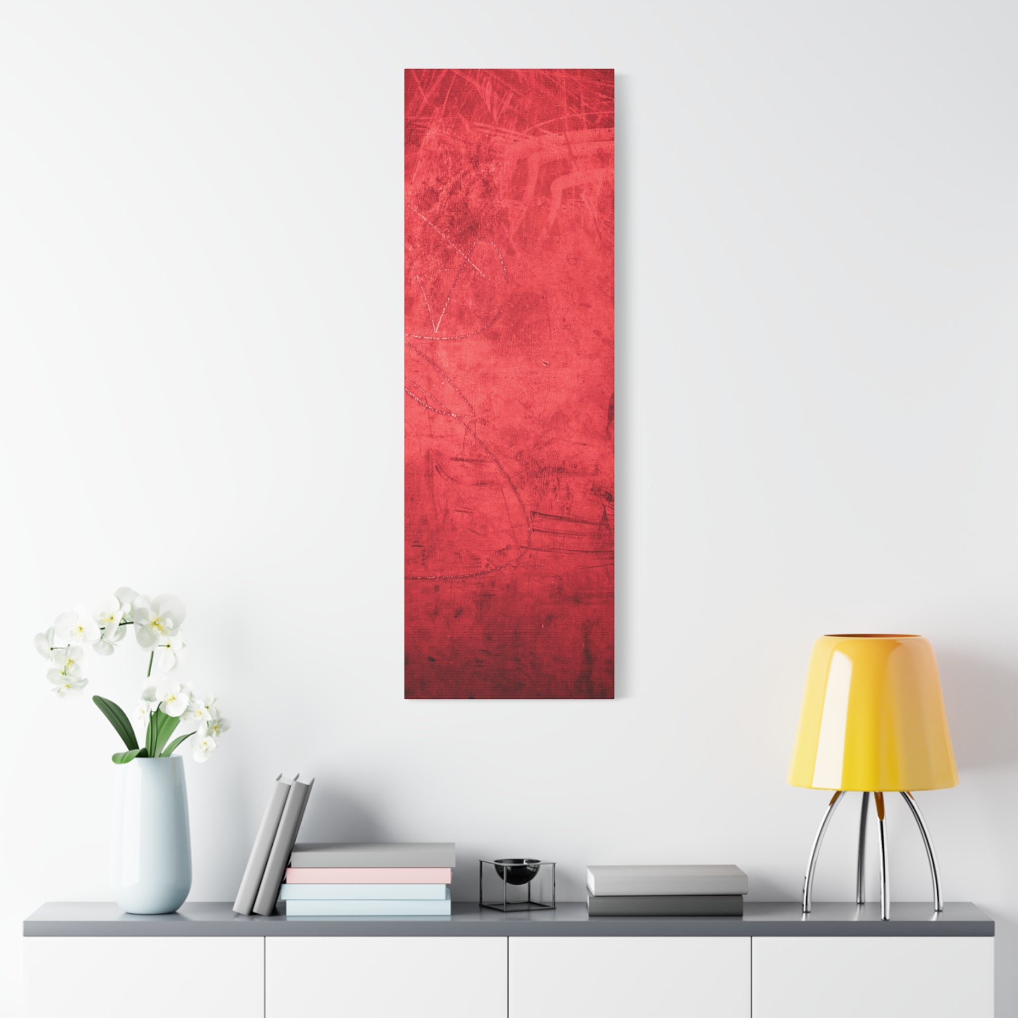Red Grunge Texture Wall Art – Industrial Abstract Canvas Print with Scratched Surface for Bold Modern Spaces