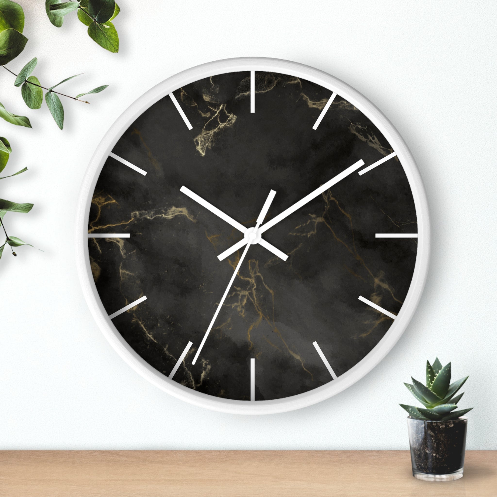 Luxury Black Marble Wall Clock – Sleek Minimalist Home Décor with Gold Vein Accents