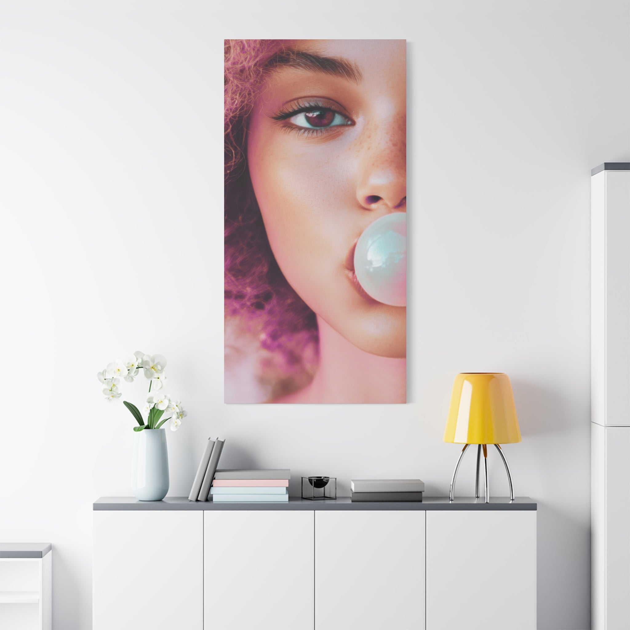 Bold Pink Pop Art Wall Art – Vibrant Fashion Canvas Print Featuring Bubblegum & Curly Hair Aesthetic