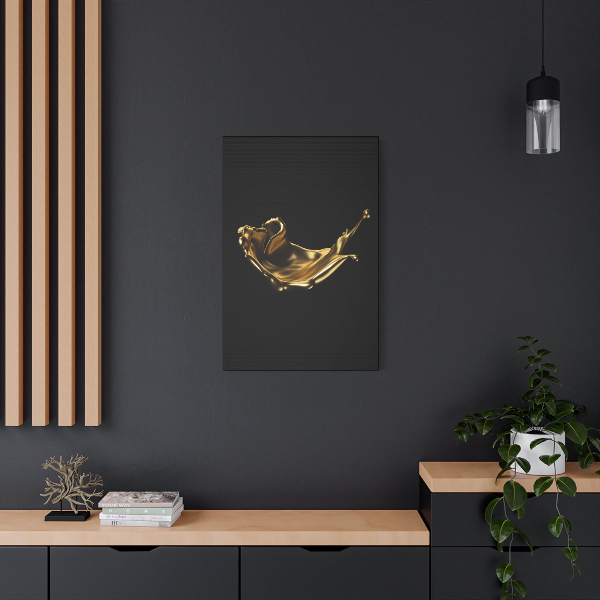 Golden Splash Art Canvas - Modern Black Decor for Stylish Homes