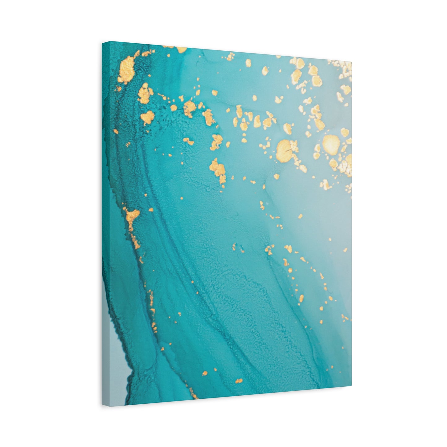 Turquoise & Gold Abstract Wall Art – Fluid Ink Canvas Print with Pink Accents for Modern Interior Décor