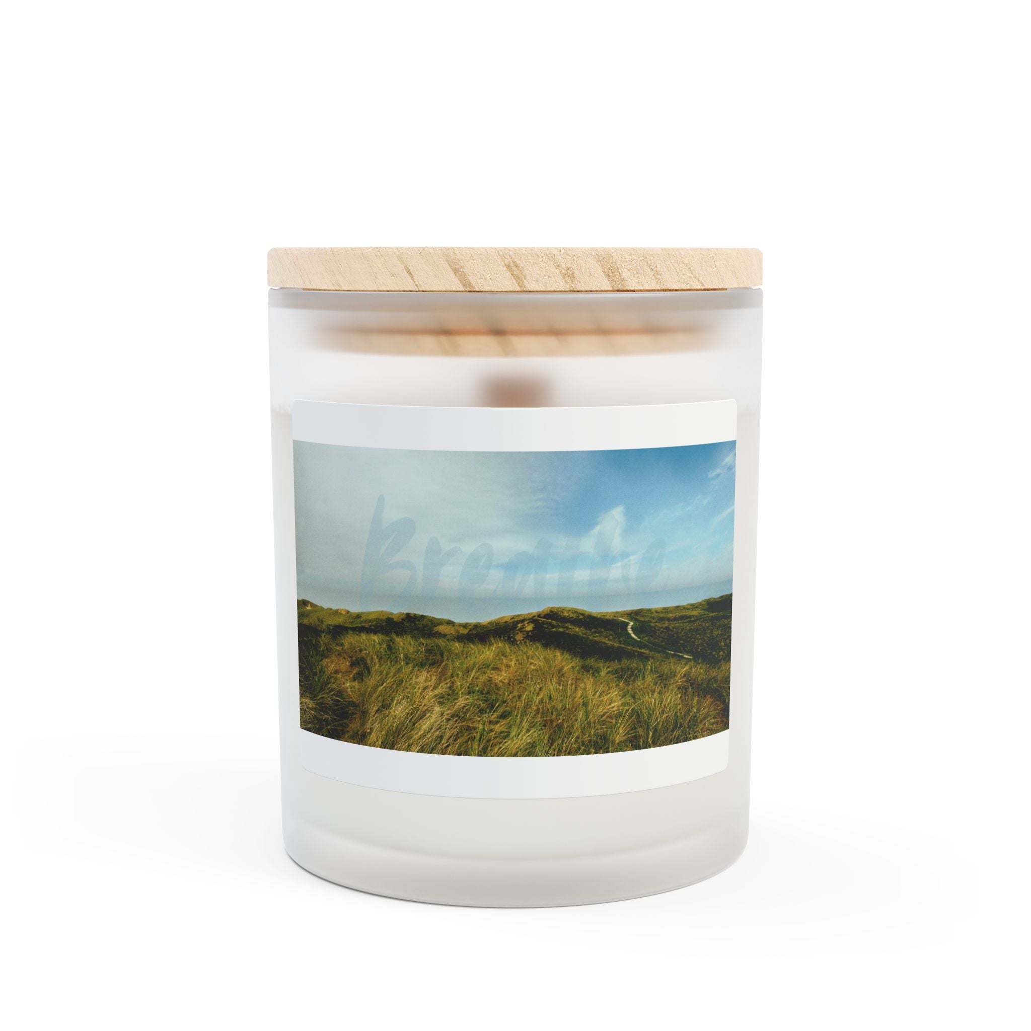 Cozy Natural 11oz Frosted Glass Candle with Scenic Design
