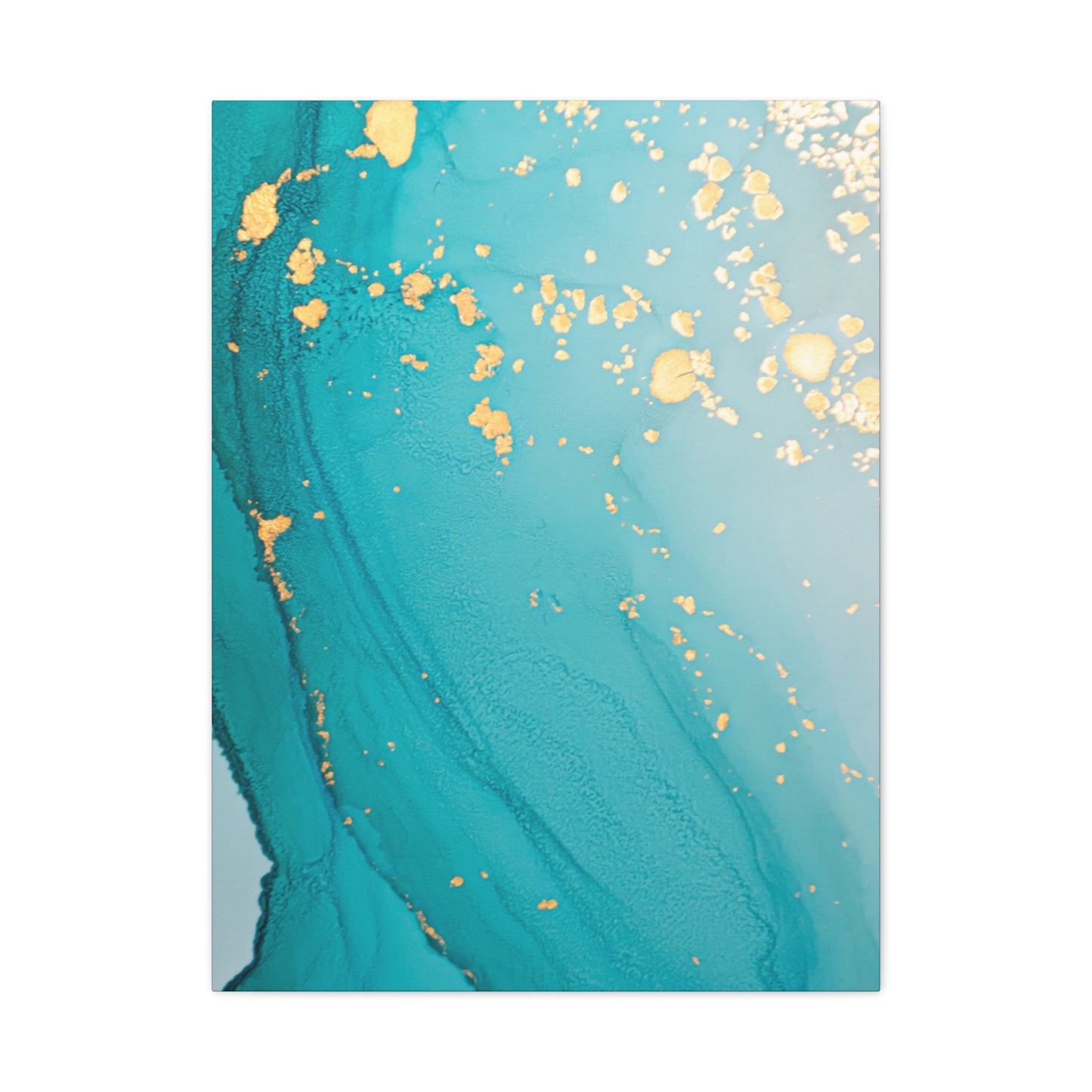 Turquoise & Gold Abstract Wall Art – Fluid Ink Canvas Print with Pink Accents for Modern Interior Décor