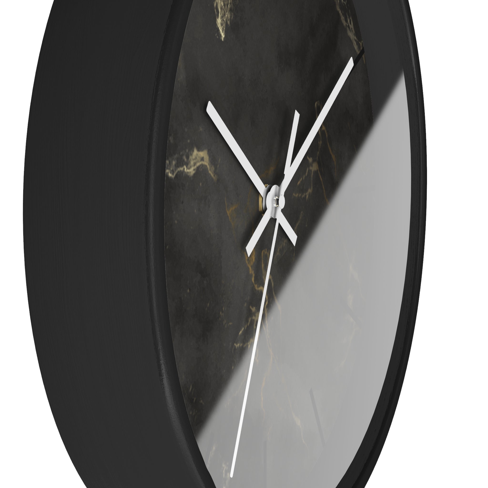 Luxury Black Marble Wall Clock – Sleek Minimalist Home Décor with Gold Vein Accents