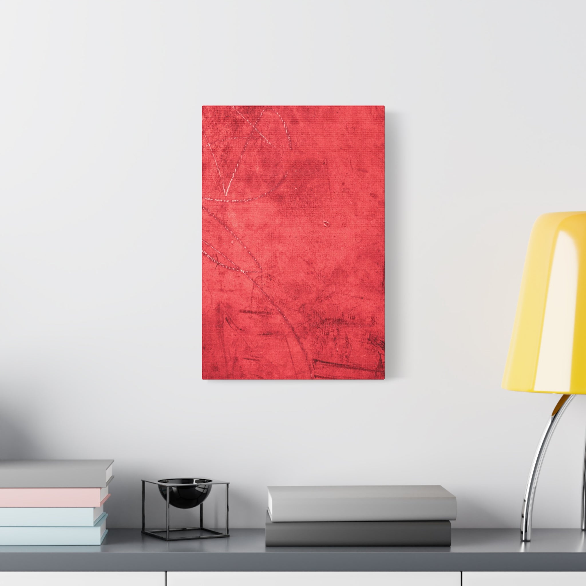 Red Grunge Texture Wall Art – Industrial Abstract Canvas Print with Scratched Surface for Bold Modern Spaces