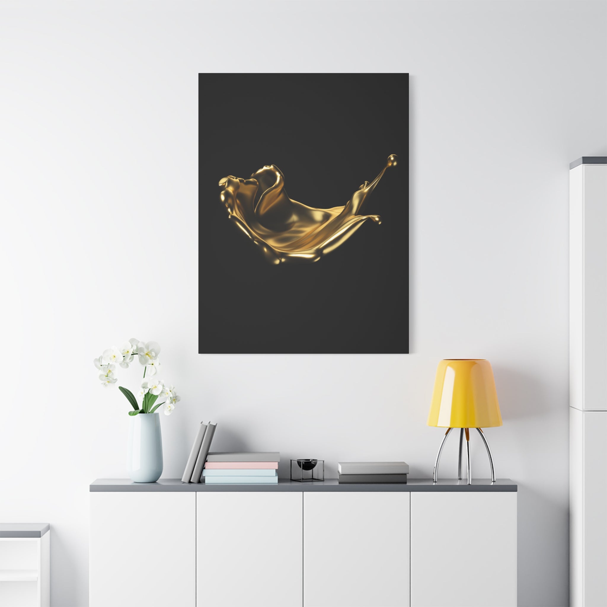Golden Splash Art Canvas - Modern Black Decor for Stylish Homes