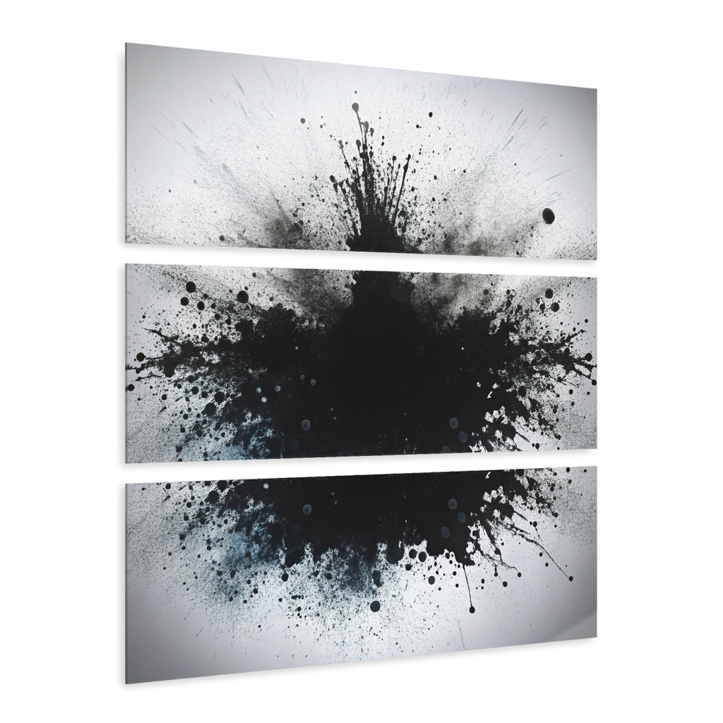 Black Ink Splash Acrylic Triptych Wall Art – 3-Panel Modern Abstract Print Set for Minimalist & Industrial Spaces