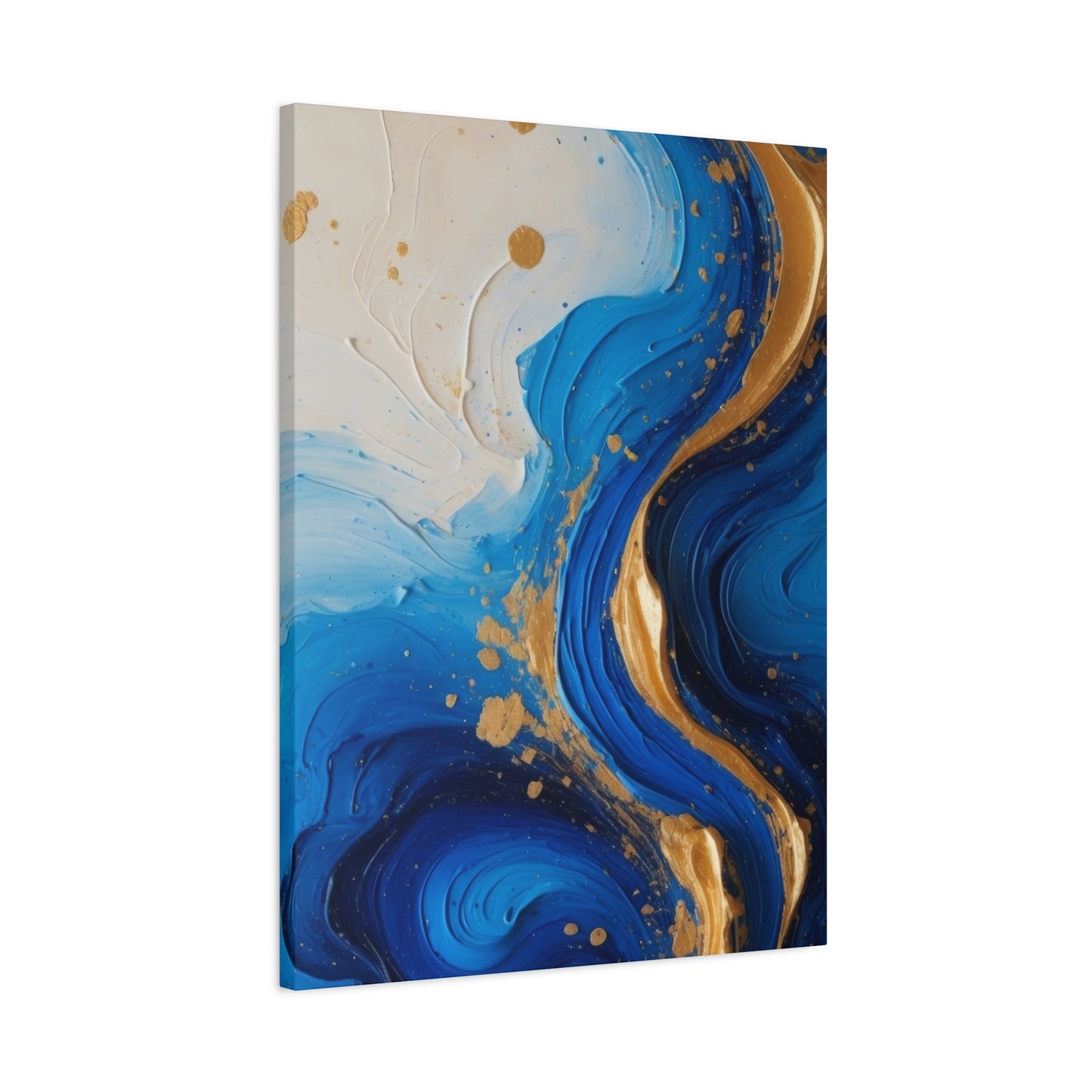 Blue and Gold Abstract Fluid Wall Art – Luxury Canvas Print with Textured Paint Swirls for Modern Home Décor