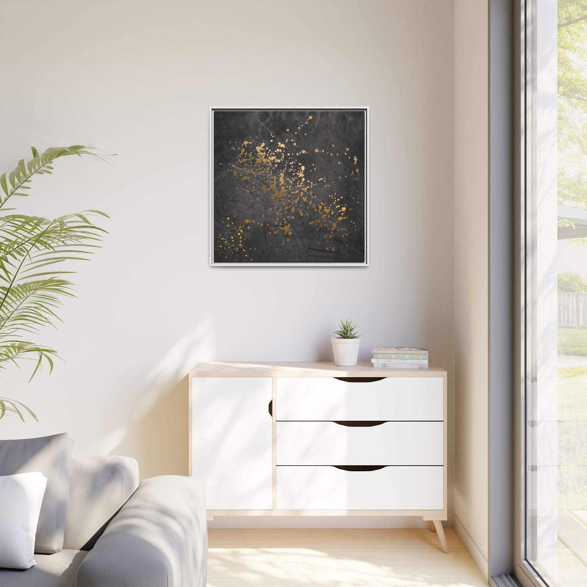 Elegant Gold Splash Canvas Art | Modern Home Decor, Wall Art, Framed Artwork, Living Room Accent, Gift Idea