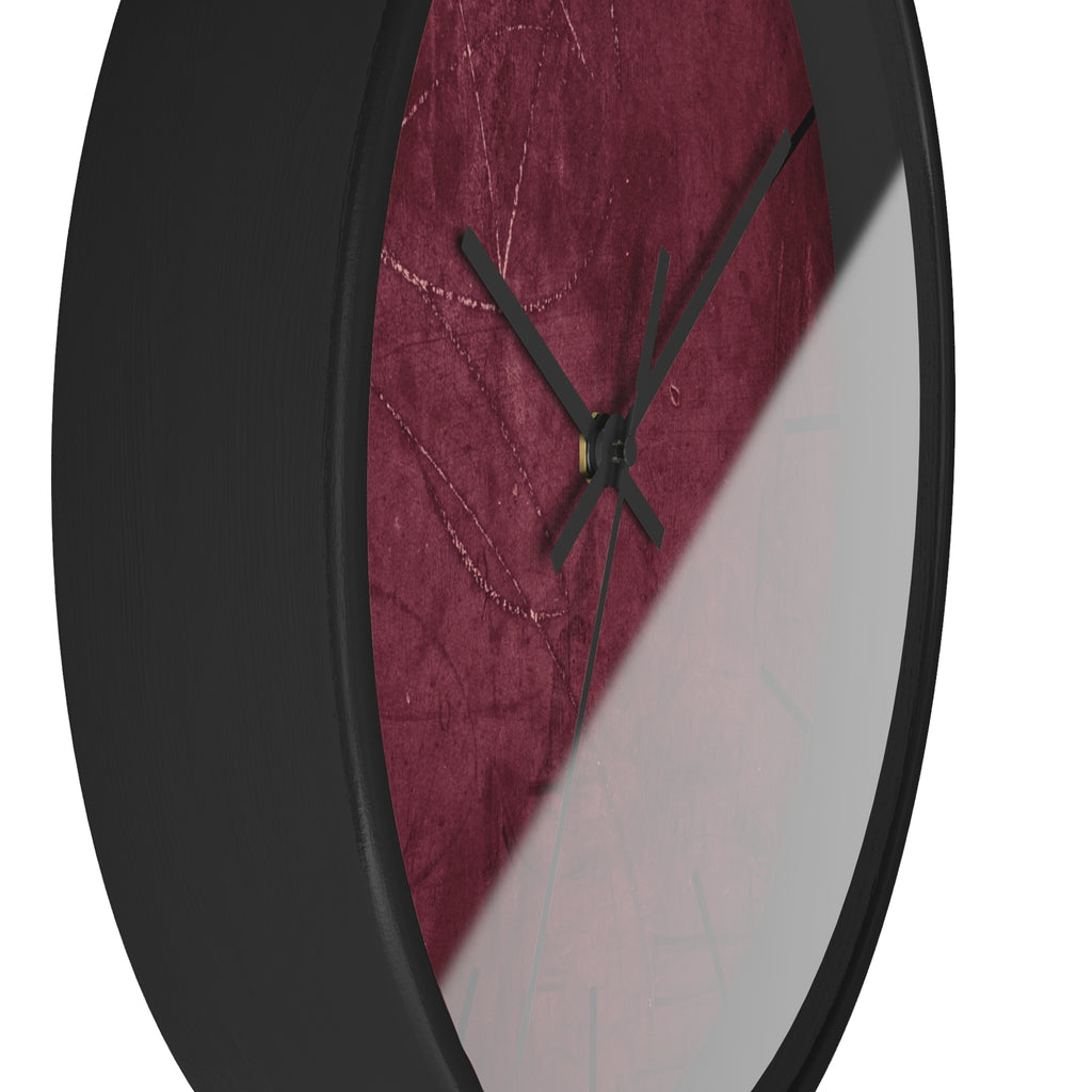Red Grunge Texture Acrylic Wall Clock – Minimalist Industrial Decor with Scratched Matte Background