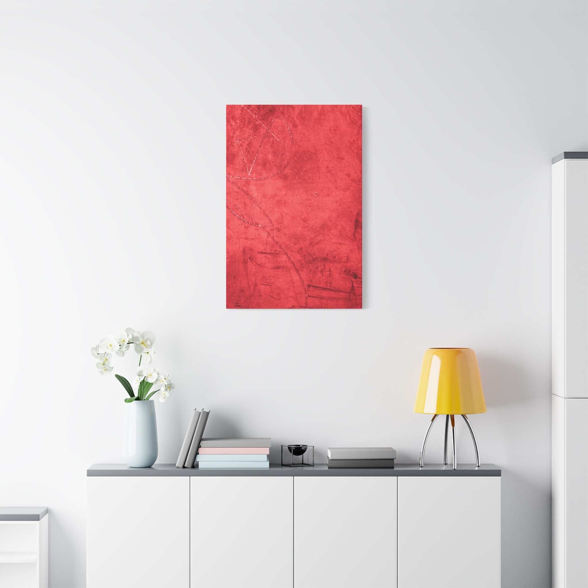 Red Grunge Texture Wall Art – Industrial Abstract Canvas Print with Scratched Surface for Bold Modern Spaces
