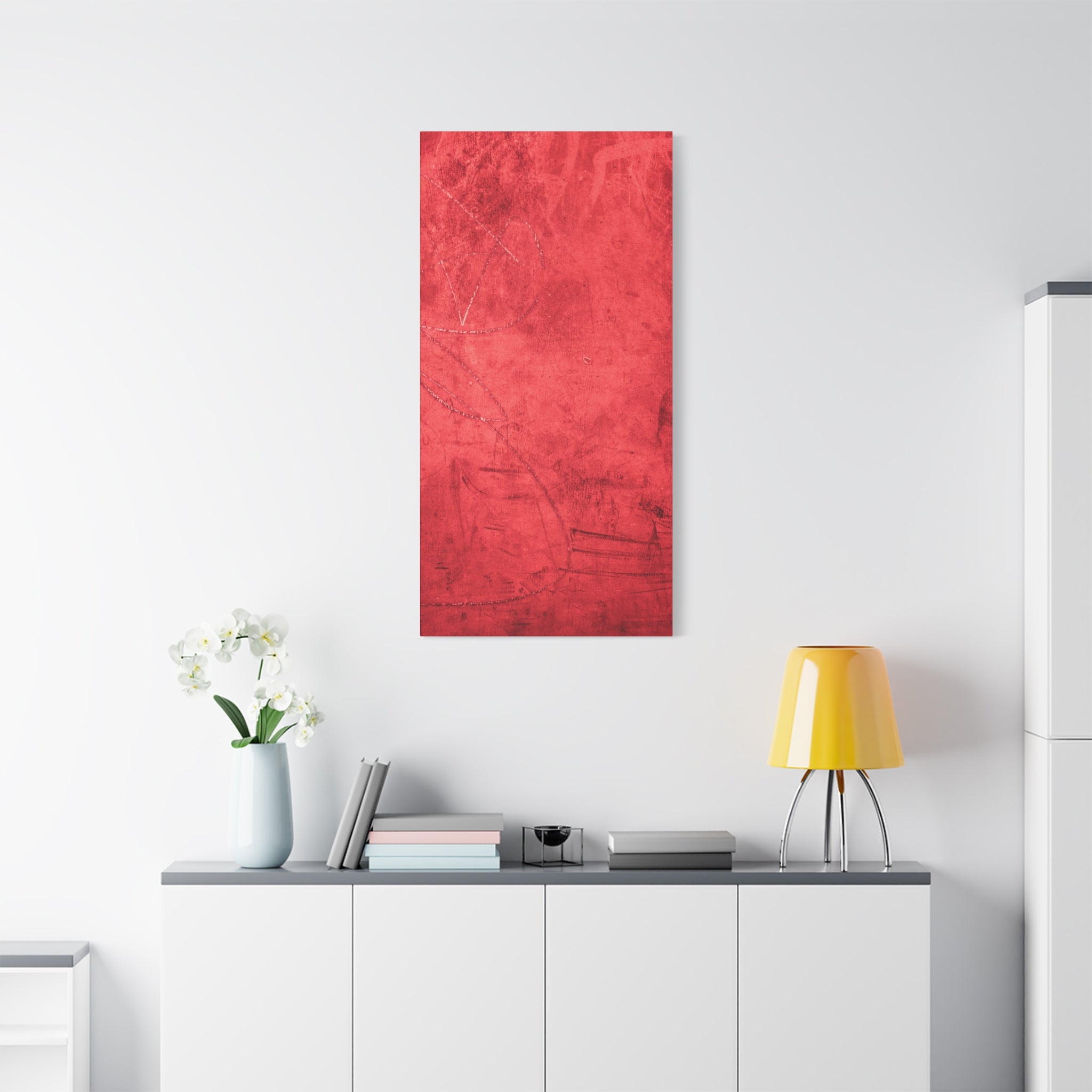Red Grunge Texture Wall Art – Industrial Abstract Canvas Print with Scratched Surface for Bold Modern Spaces