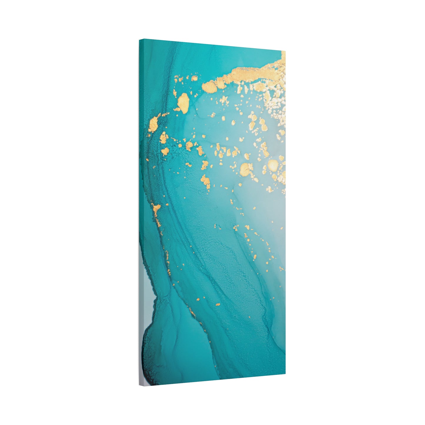 Turquoise & Gold Abstract Wall Art – Fluid Ink Canvas Print with Pink Accents for Modern Interior Décor