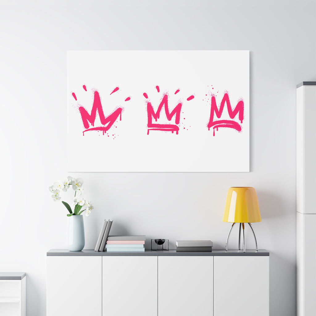 Pink Graffiti Crown Wall Art – Spray-Painted Urban Canvas Print for Street Style Decor and Pop Art Interiors