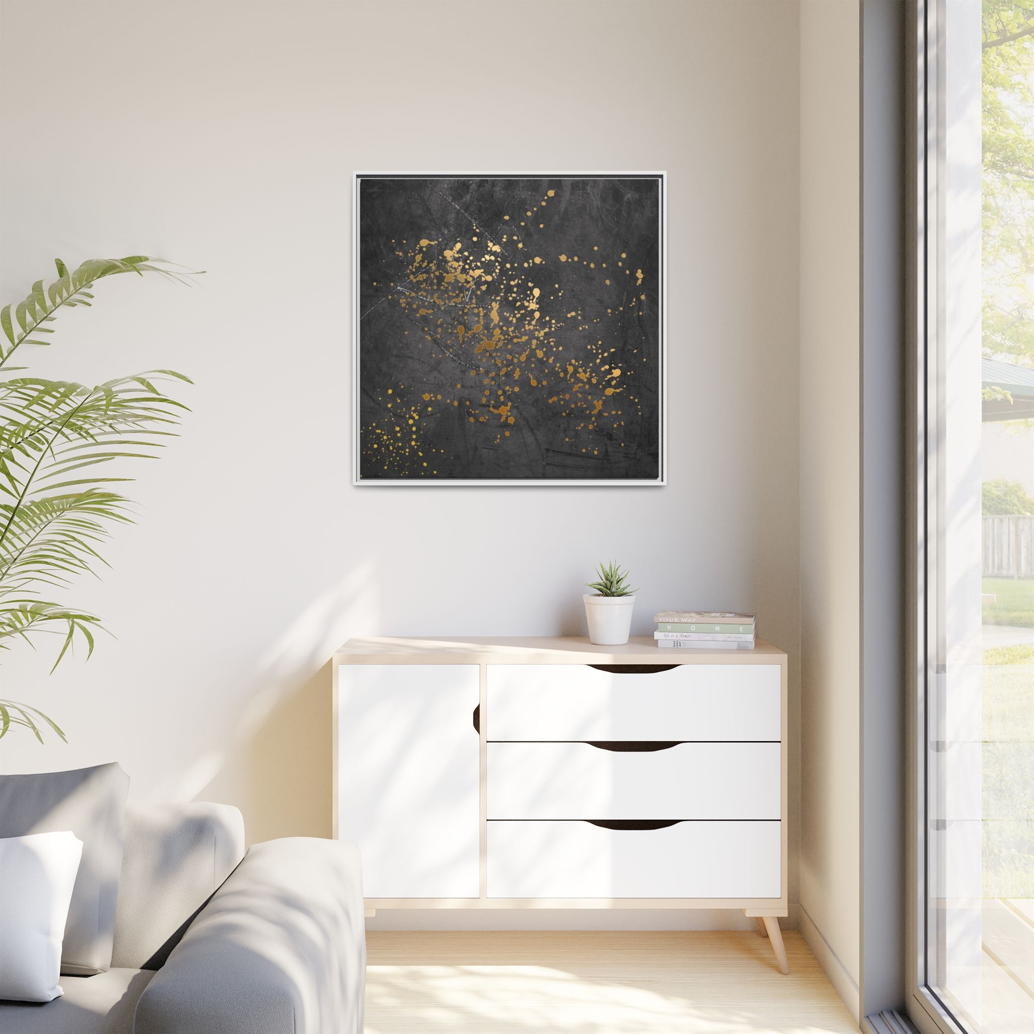 Elegant Gold Splash Canvas Art | Modern Home Decor, Wall Art, Framed Artwork, Living Room Accent, Gift Idea