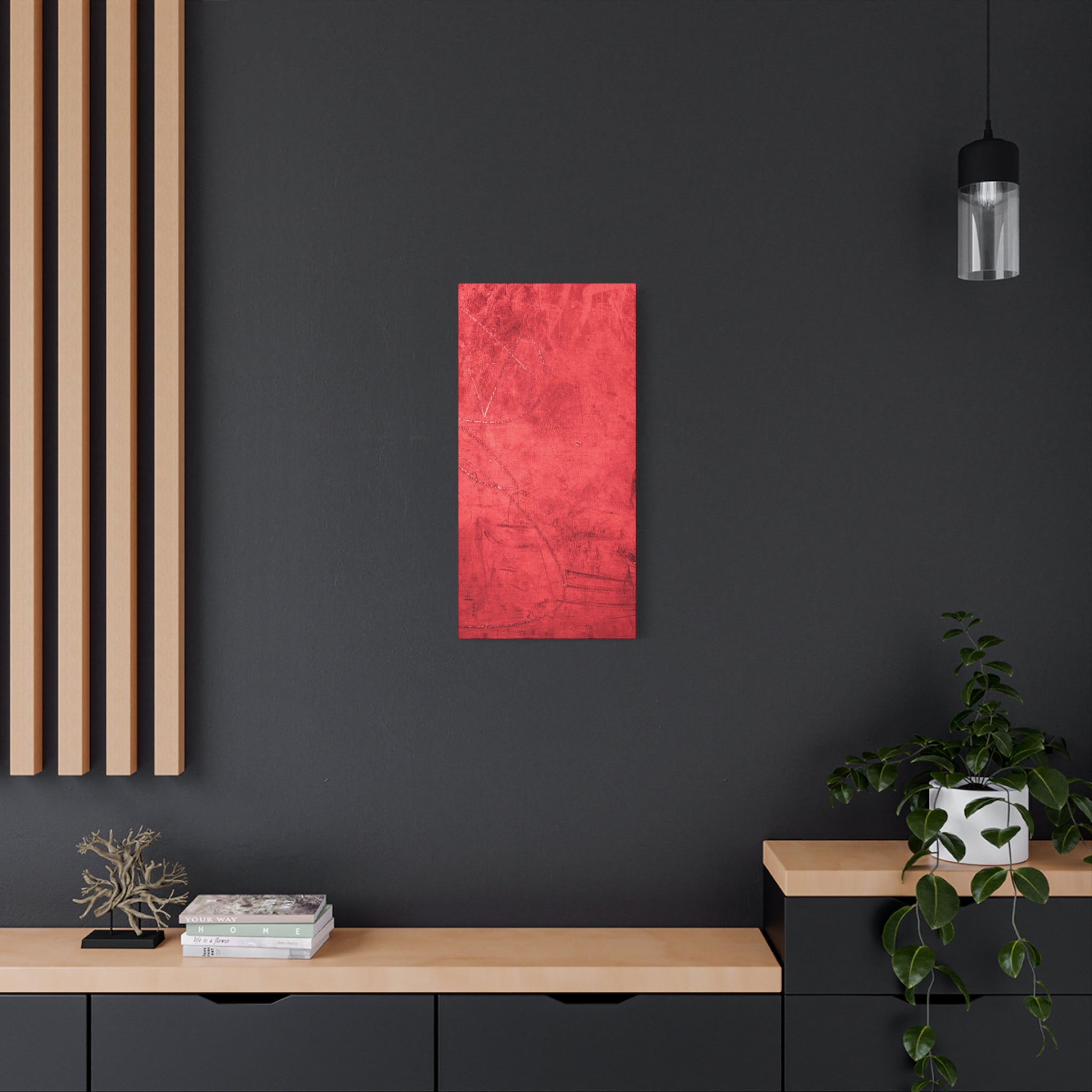 Red Grunge Texture Wall Art – Industrial Abstract Canvas Print with Scratched Surface for Bold Modern Spaces