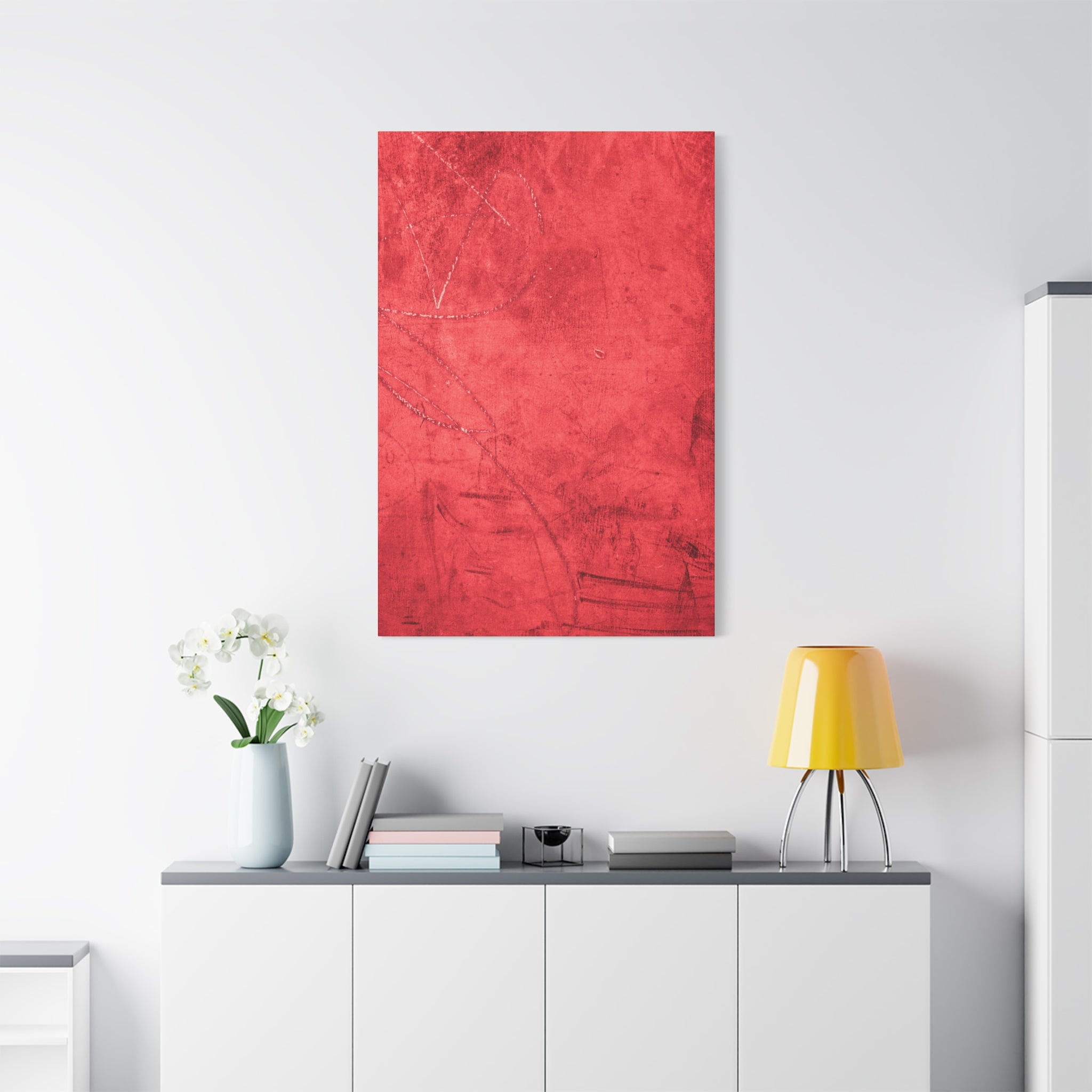 Red Grunge Texture Wall Art – Industrial Abstract Canvas Print with Scratched Surface for Bold Modern Spaces