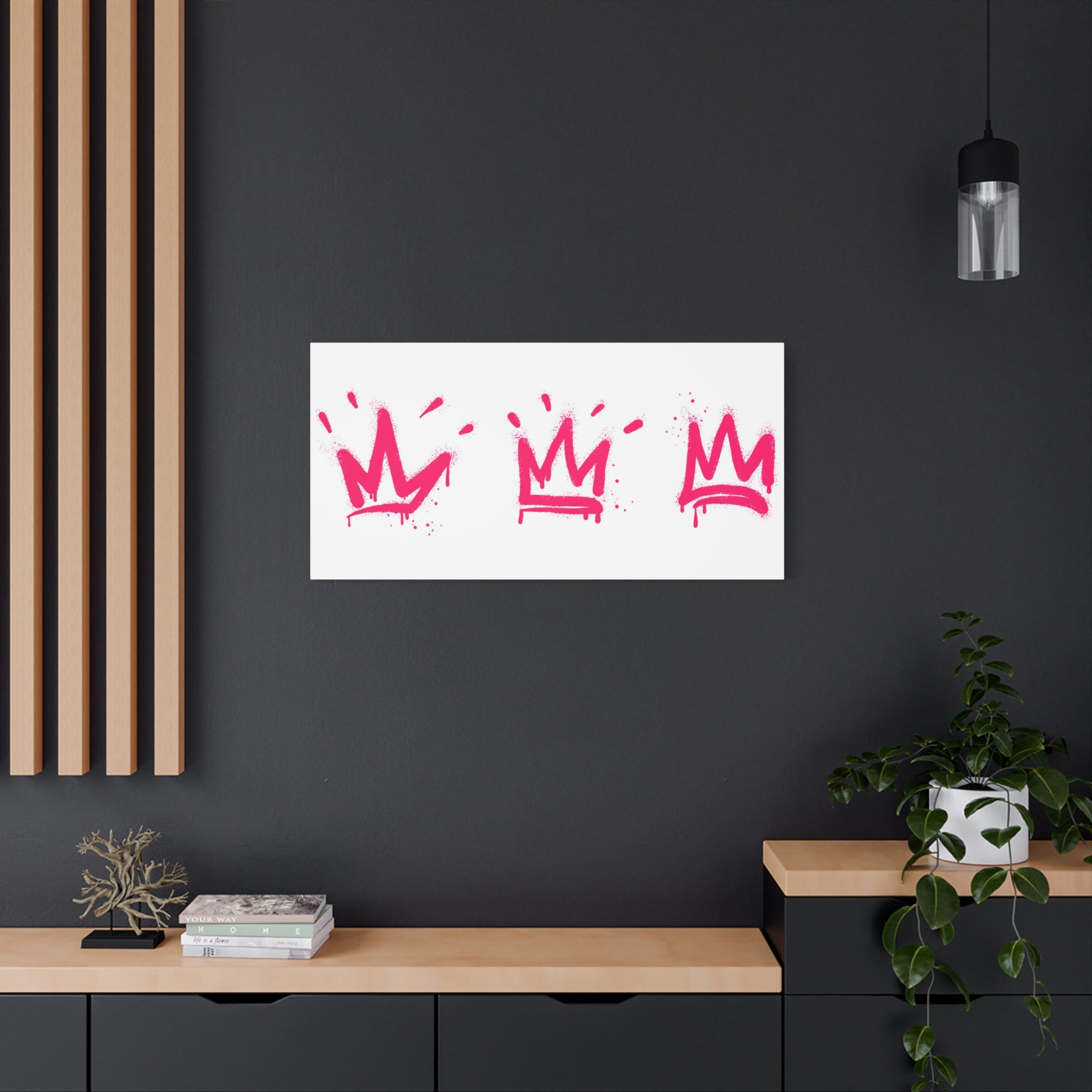 Pink Graffiti Crown Wall Art – Spray-Painted Urban Canvas Print for Street Style Decor and Pop Art Interiors
