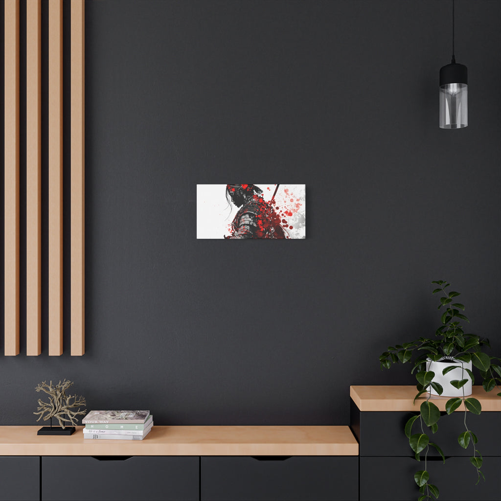 Samurai Warrior Ink Art – Red and Black Japanese Brush Style Canvas Print for Bold, Minimalist Spaces
