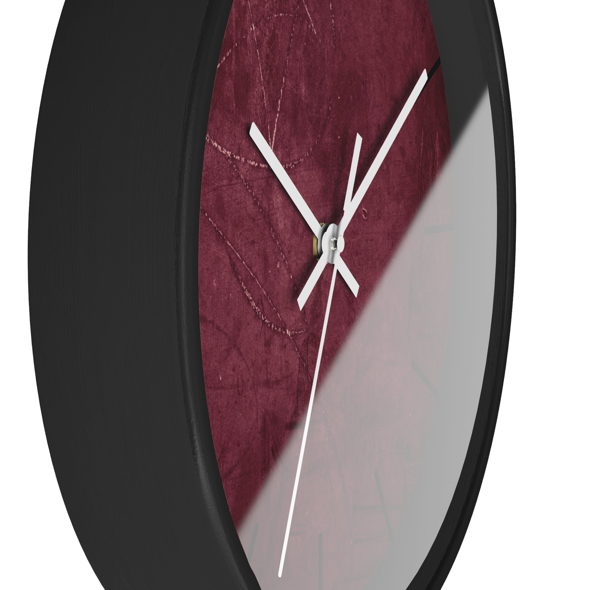 Red Grunge Texture Acrylic Wall Clock – Minimalist Industrial Decor with Scratched Matte Background