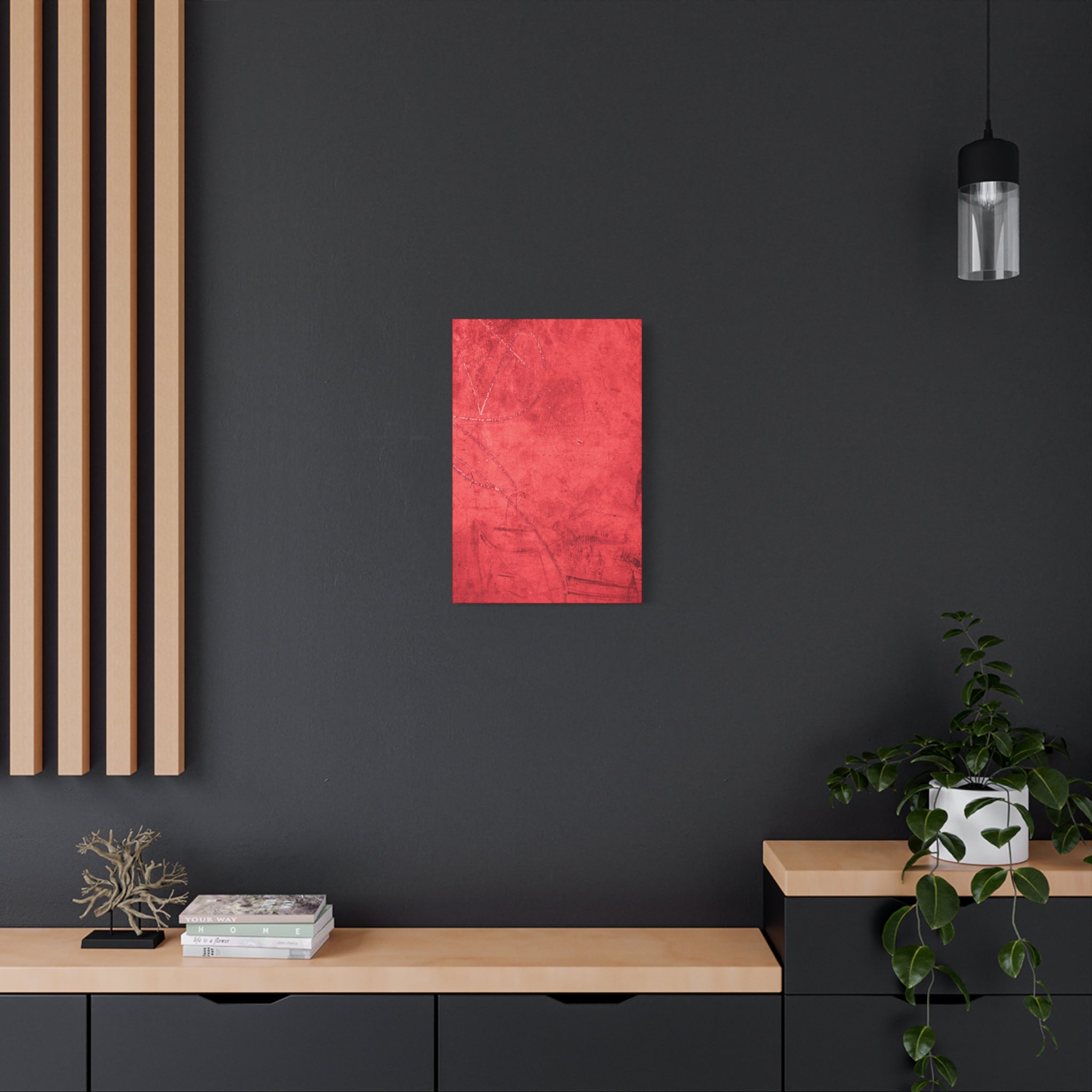 Red Grunge Texture Wall Art – Industrial Abstract Canvas Print with Scratched Surface for Bold Modern Spaces