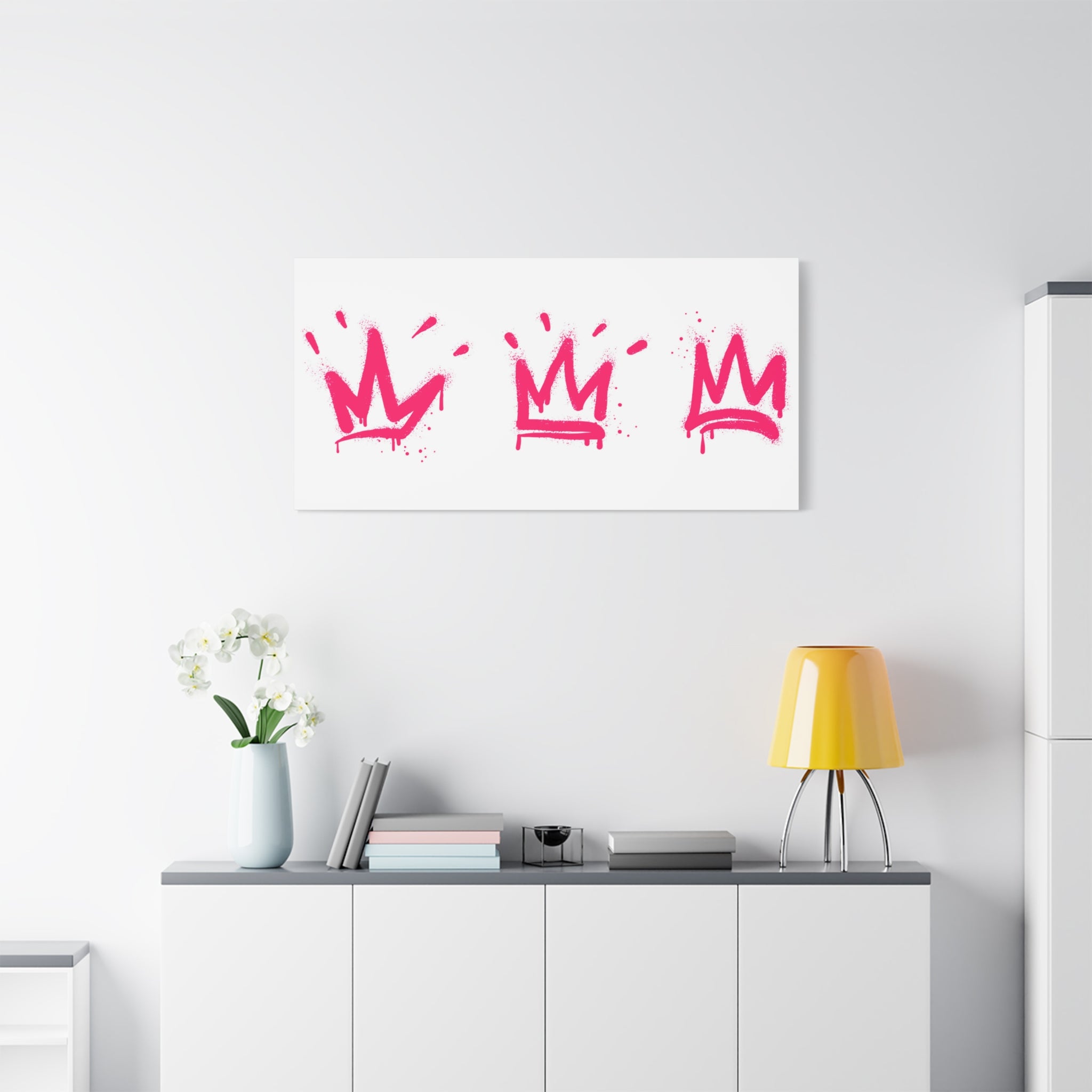 Pink Graffiti Crown Wall Art – Spray-Painted Urban Canvas Print for Street Style Decor and Pop Art Interiors