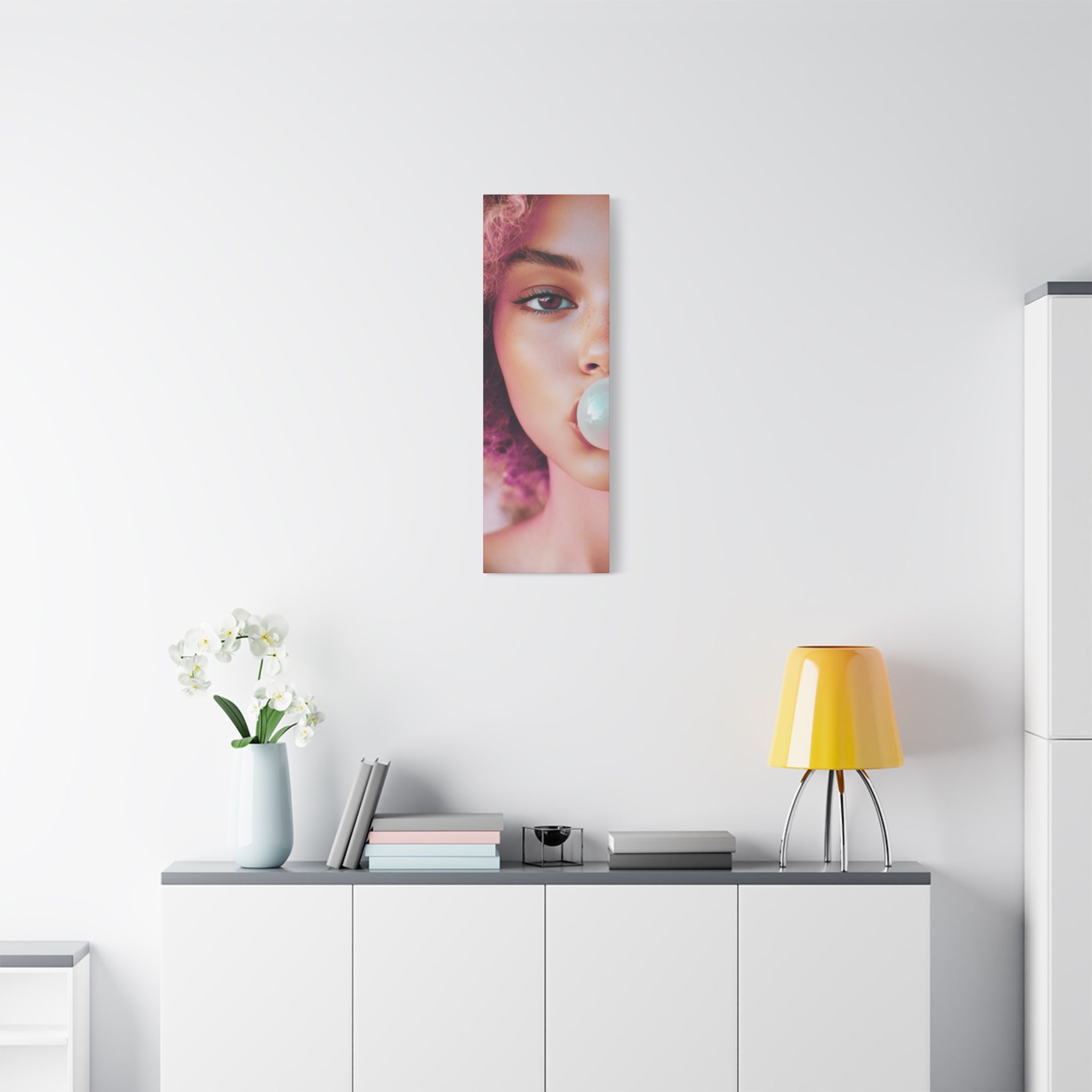 Bold Pink Pop Art Wall Art – Vibrant Fashion Canvas Print Featuring Bubblegum & Curly Hair Aesthetic