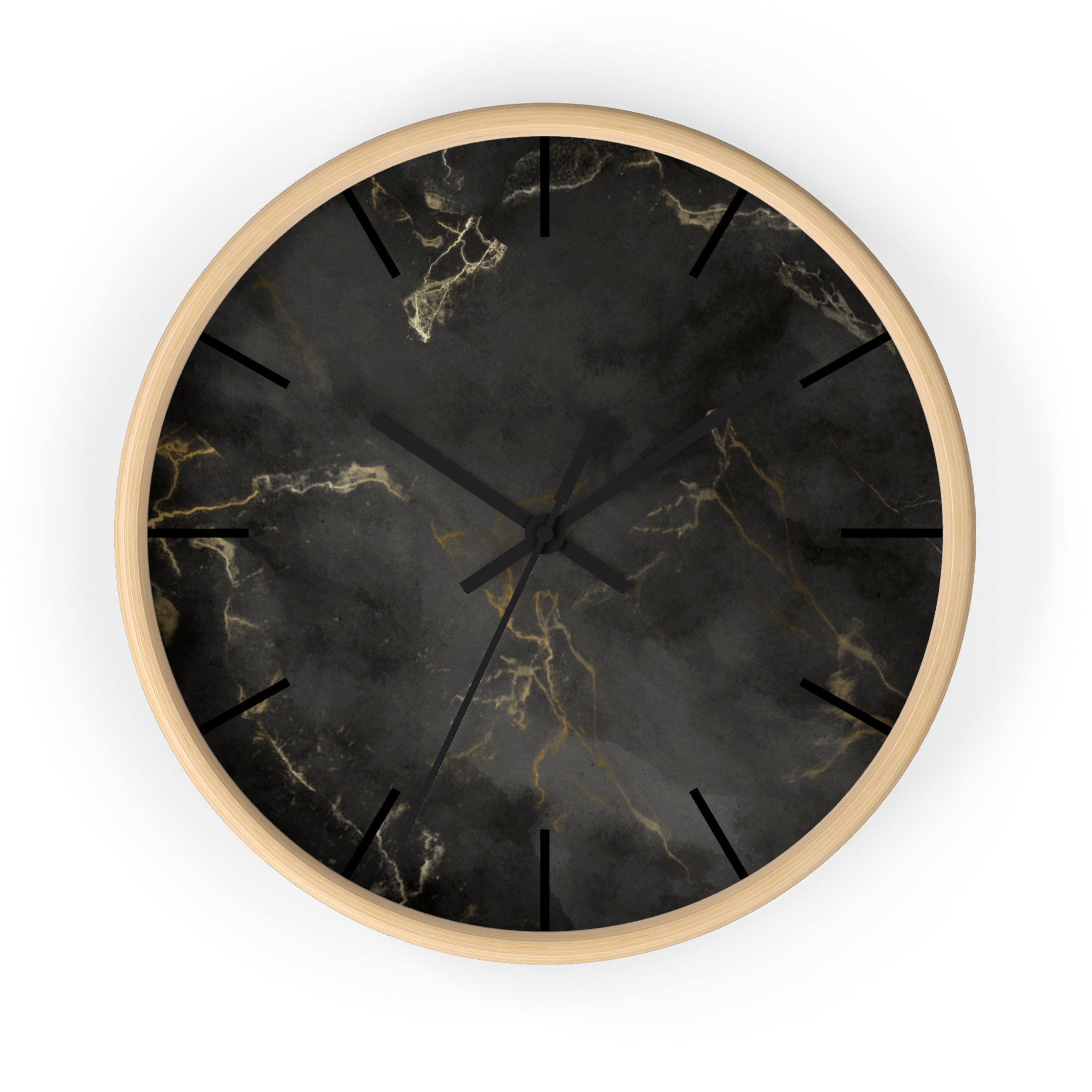 Luxury Black Marble Wall Clock – Sleek Minimalist Home Décor with Gold Vein Accents