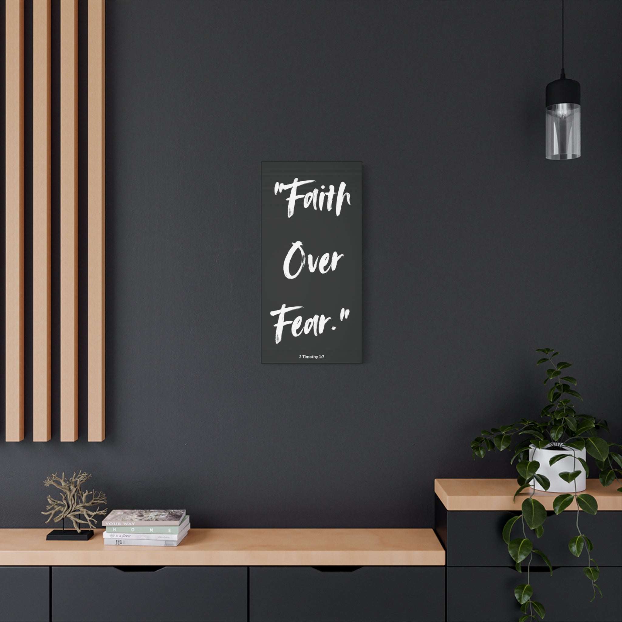 “Faith Over Fear” Christian Wall Art – Minimalist Bible Verse Print (2 Timothy 1:7)