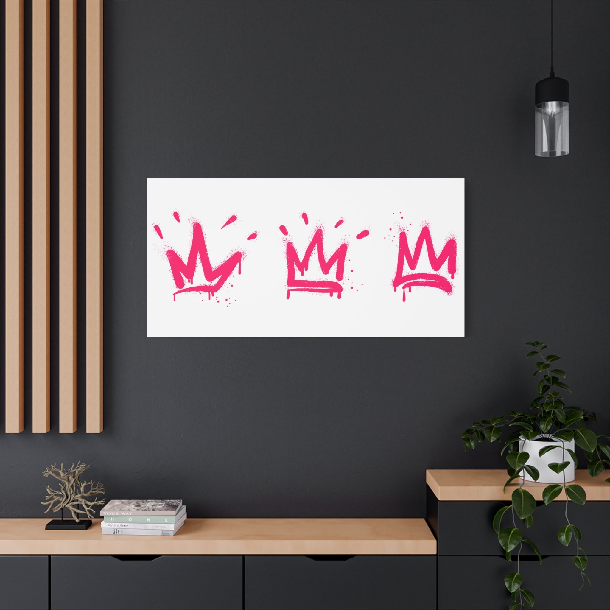 Pink Graffiti Crown Wall Art – Spray-Painted Urban Canvas Print for Street Style Decor and Pop Art Interiors